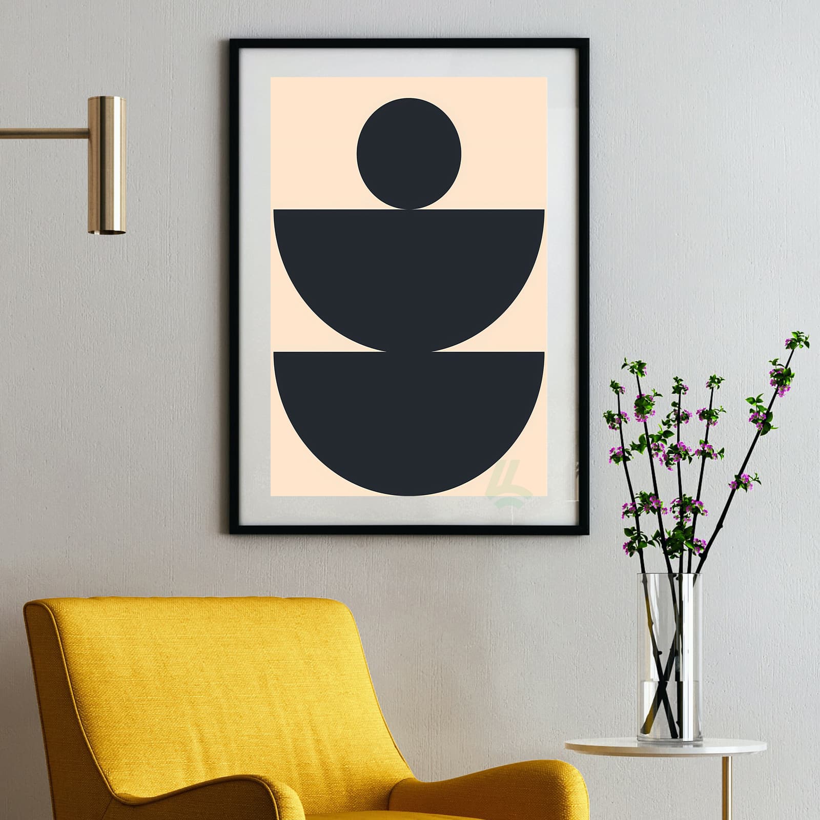 Balance Poster Minimalist Wall Art, Geometric Abstract Print with Black and Beige Shapes product photo 2