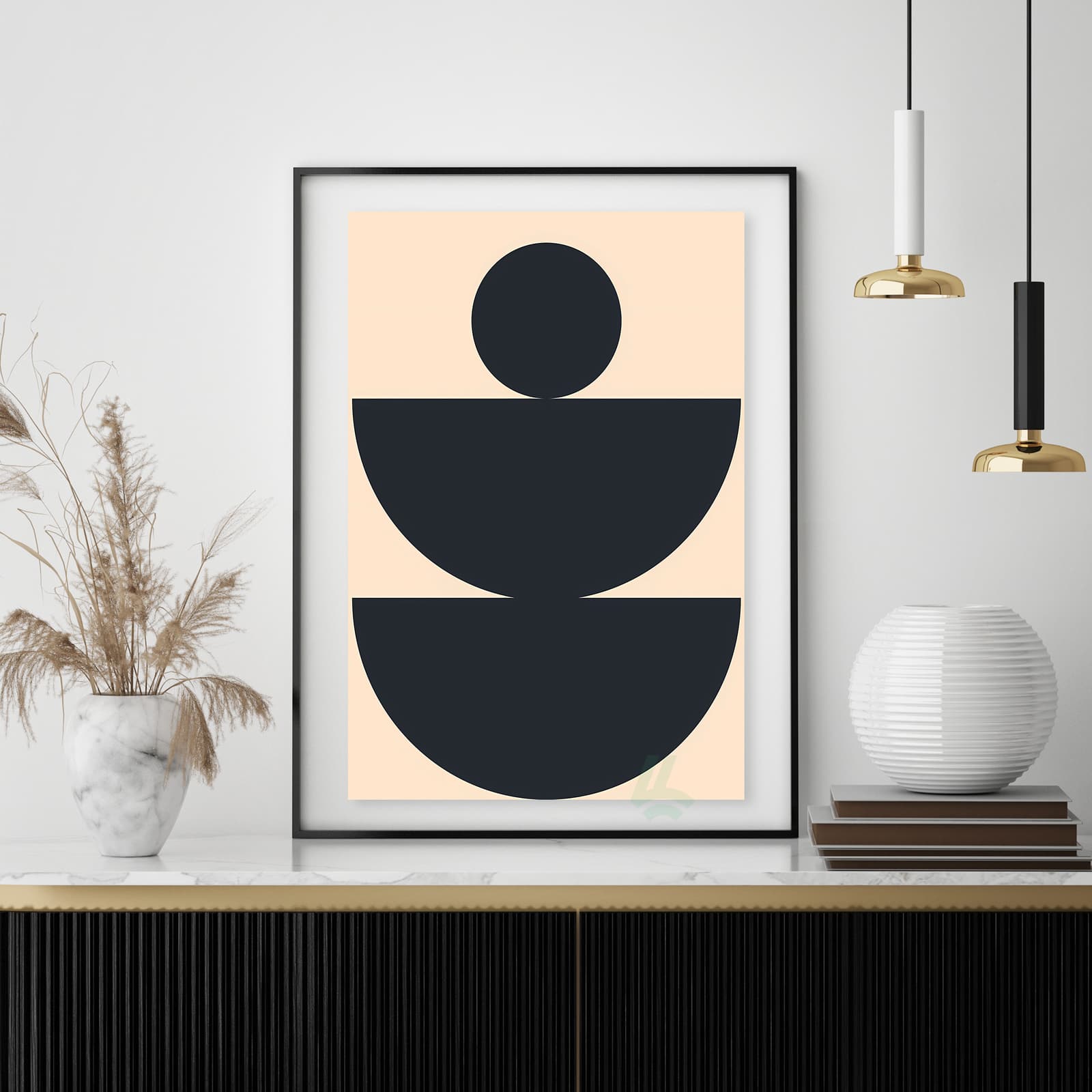 Balance Poster Minimalist Wall Art, Geometric Abstract Print with Black and Beige Shapes product photo 4
