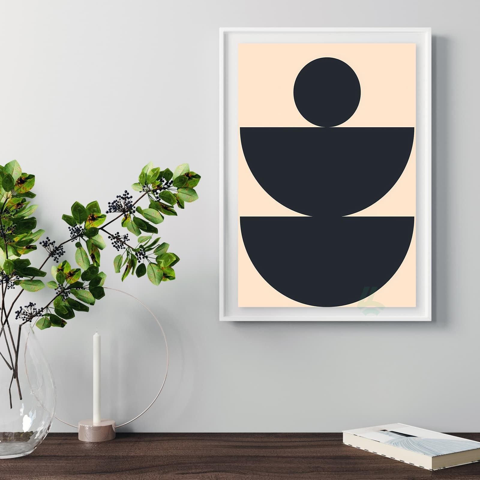 Balance Poster Minimalist Wall Art, Geometric Abstract Print with Black and Beige Shapes product photo 5