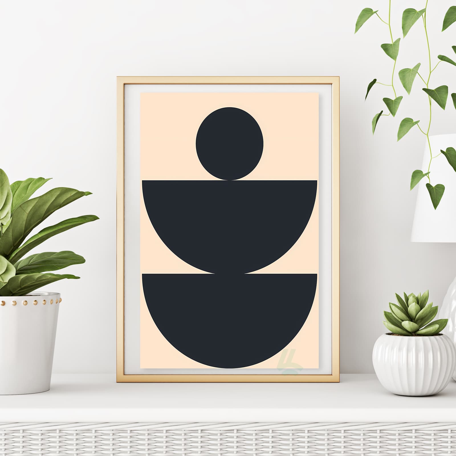 Balance Poster Minimalist Wall Art, Geometric Abstract Print with Black and Beige Shapes product photo 6