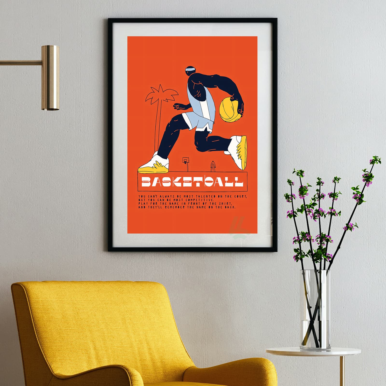 Basketball Poster Sports Wall Art with Dunk Action and Athlete Quote product photo 2