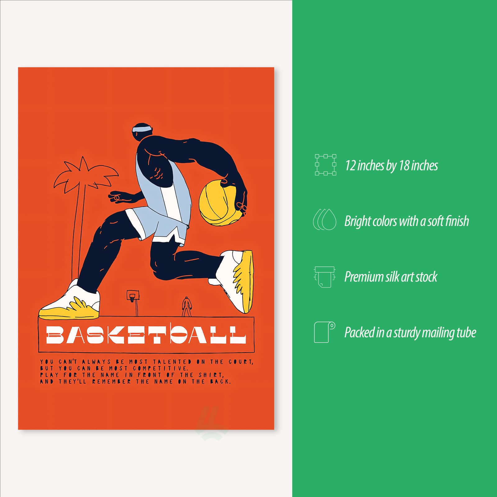 Basketball Poster Sports Wall Art with Dunk Action and Athlete Quote product photo 3