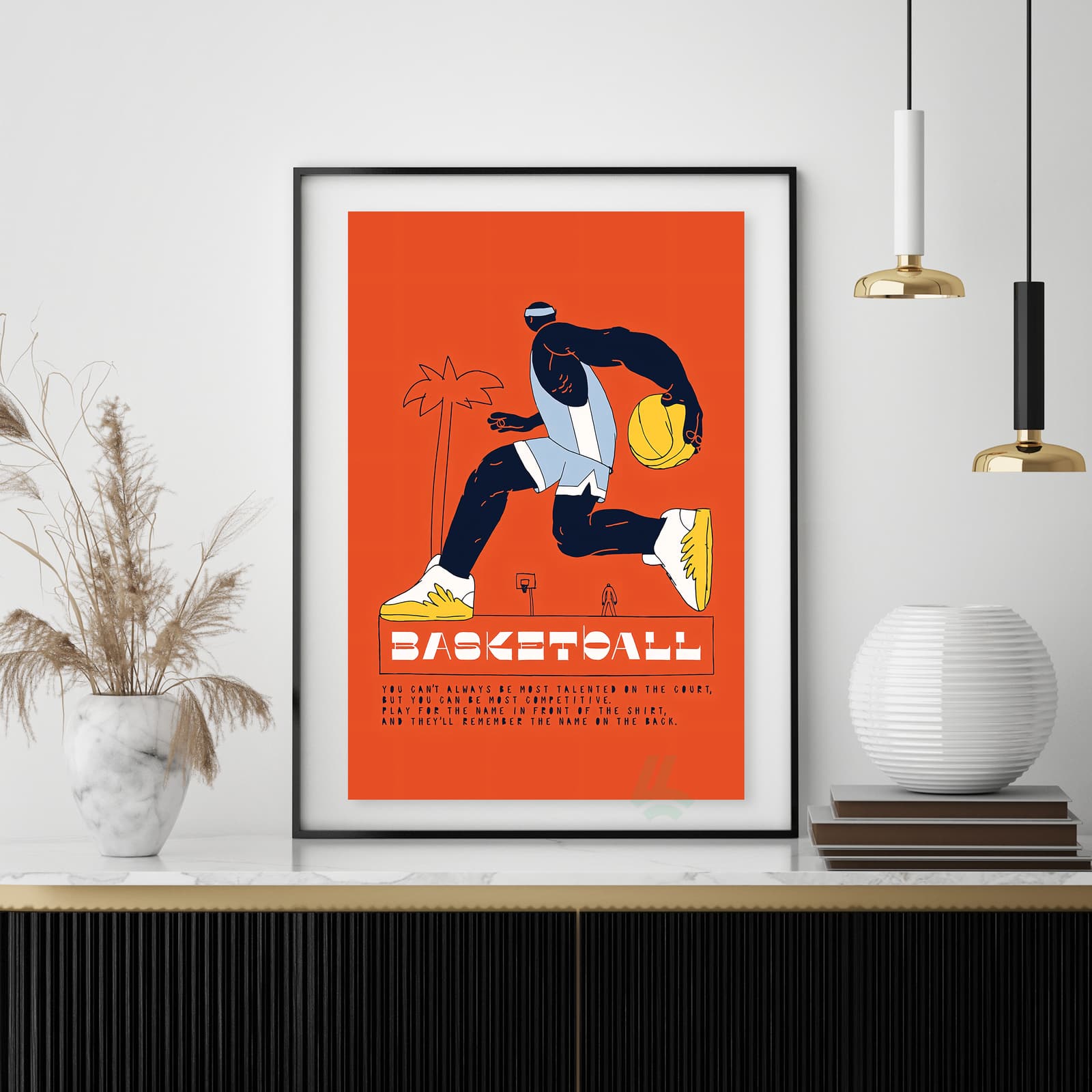 Basketball Poster Sports Wall Art with Dunk Action and Athlete Quote product photo 4