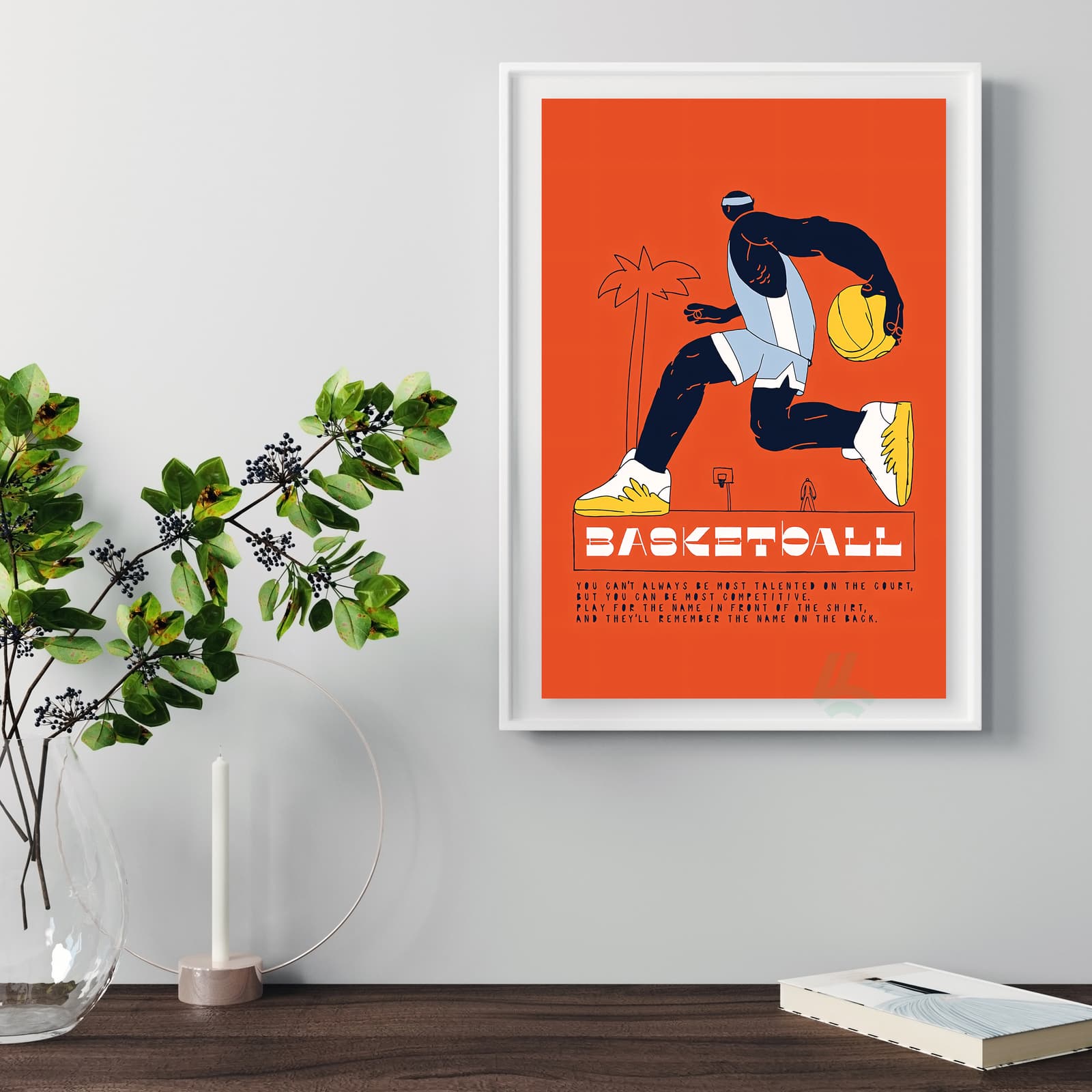 Basketball Poster Sports Wall Art with Dunk Action and Athlete Quote product photo 5