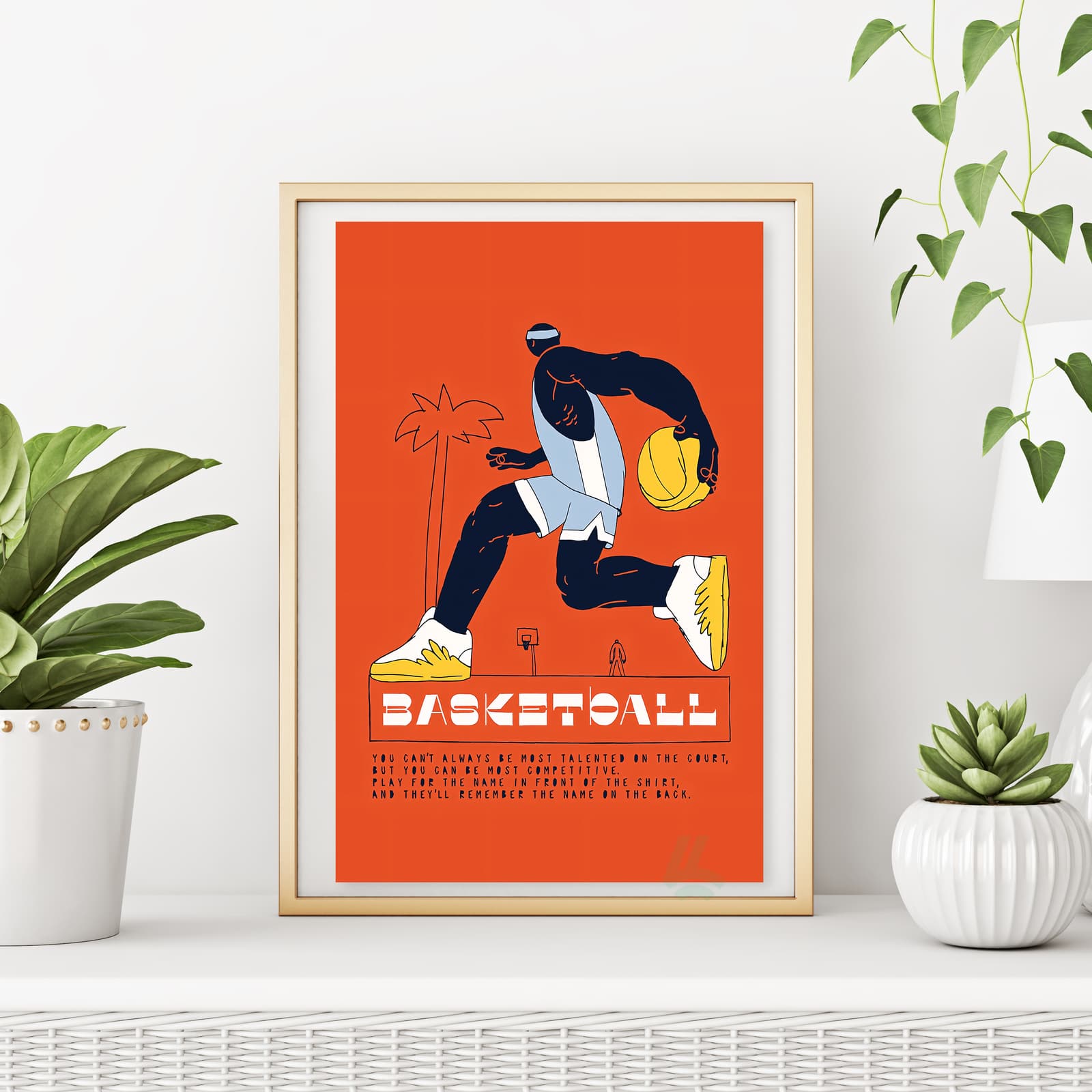 Basketball Poster Sports Wall Art with Dunk Action and Athlete Quote product photo 6