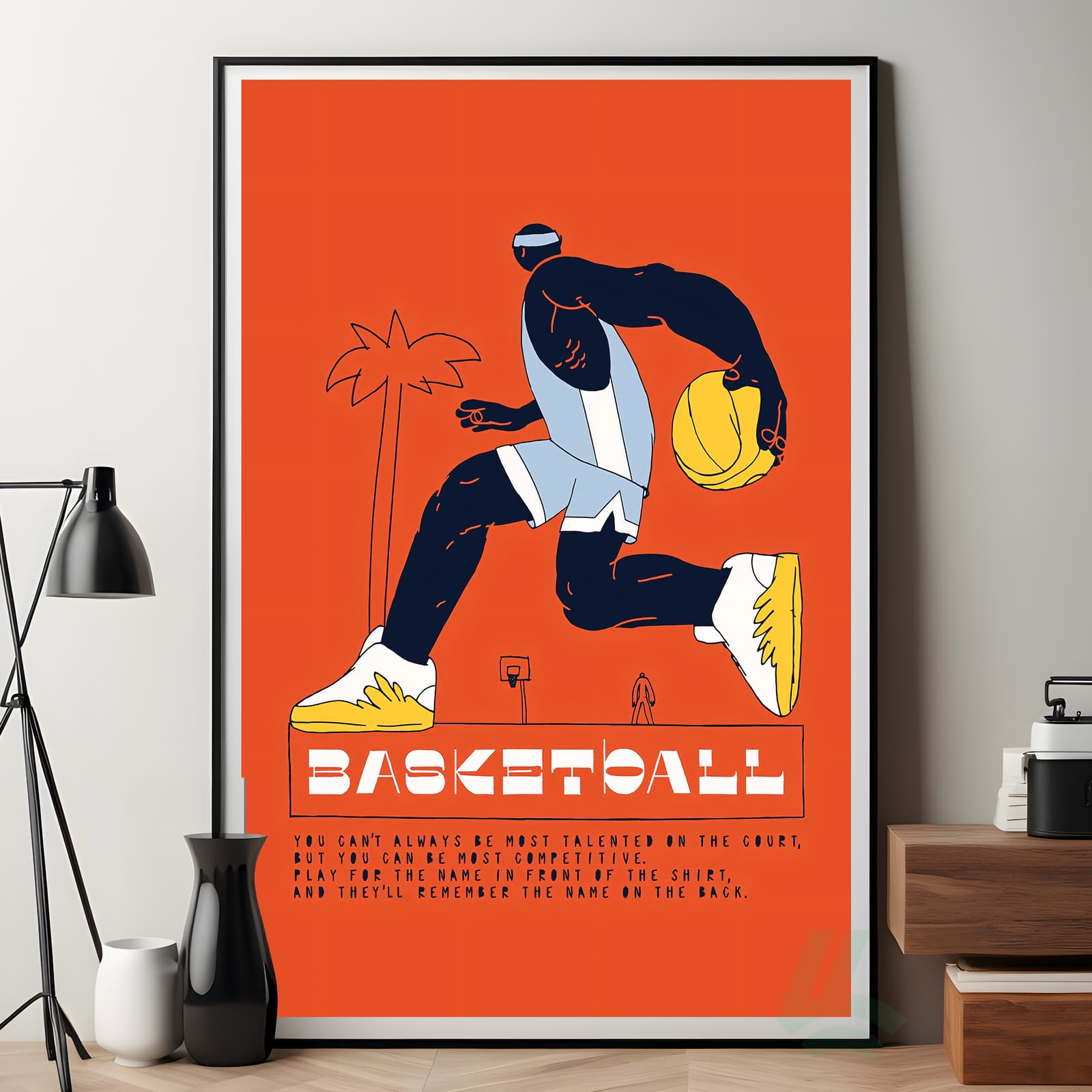 Basketball Poster Sports Wall Art with Dunk Action and Athlete Quote product photo 7