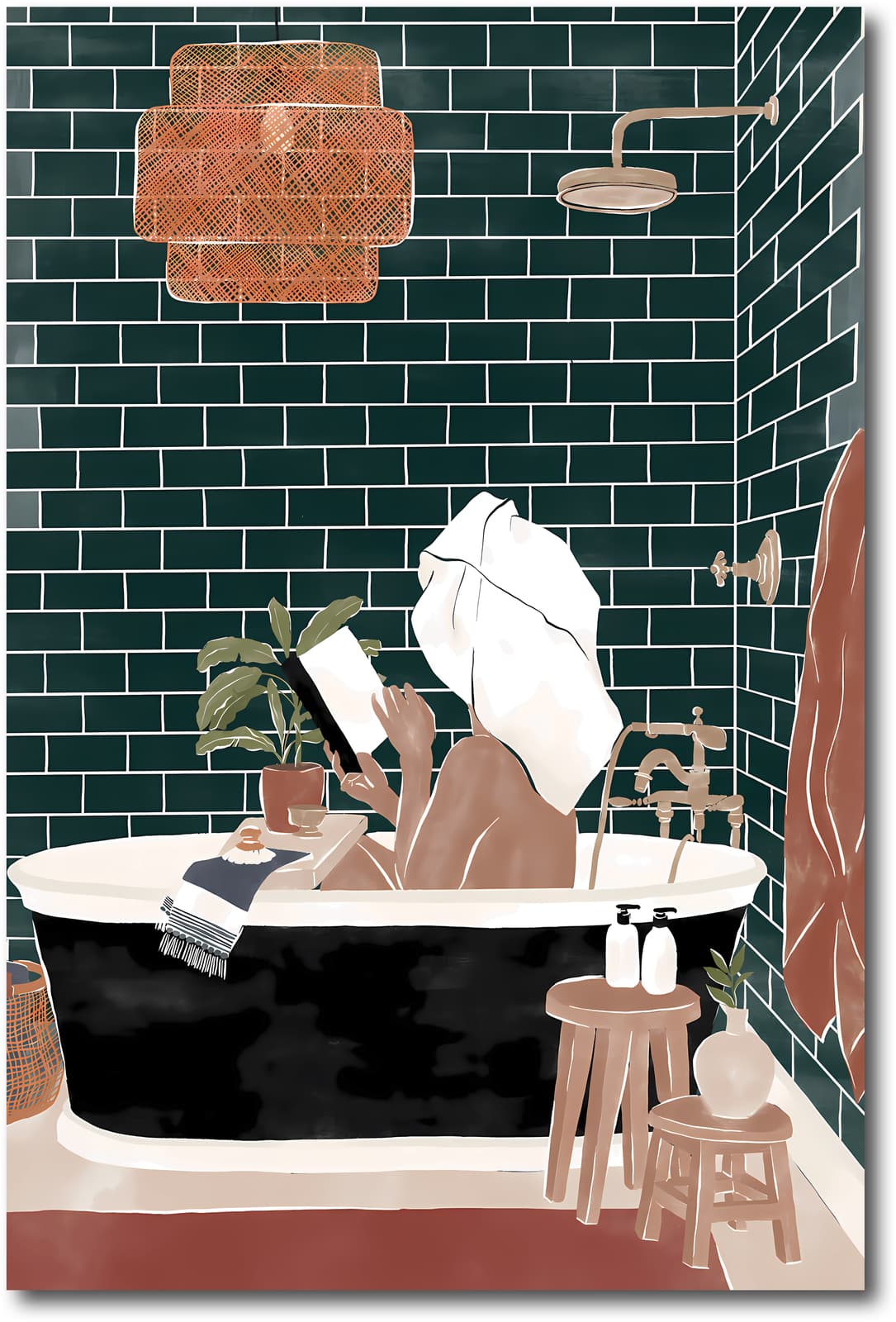 Bathroom Poster Woman in Tub Reading, Self Care Wall Art for Spa Decor product photo 1