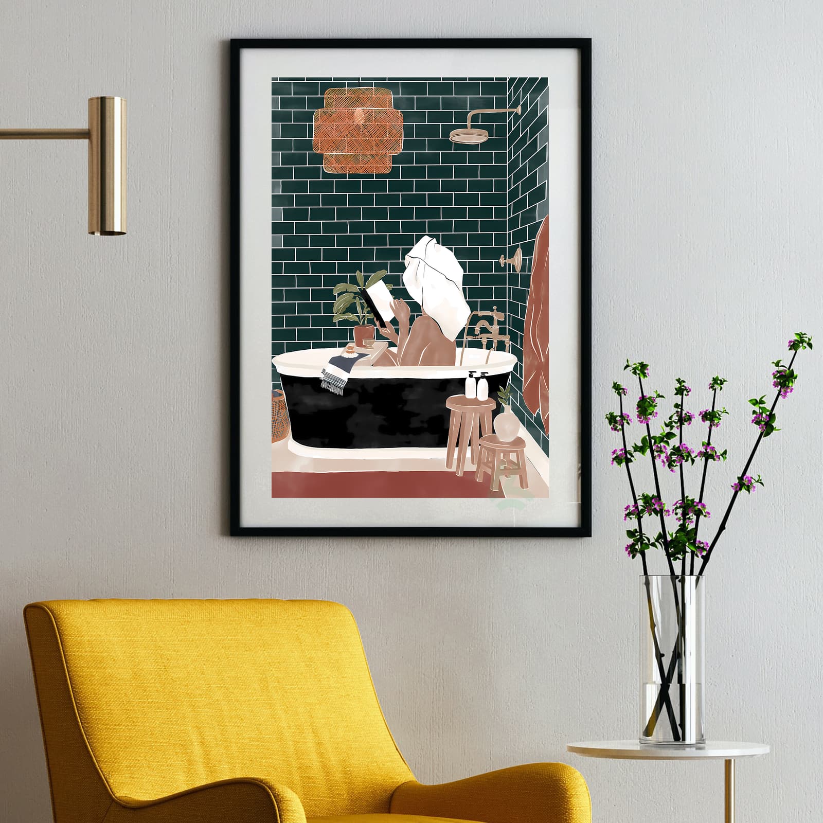 Bathroom Poster Woman in Tub Reading, Self Care Wall Art for Spa Decor product photo 2