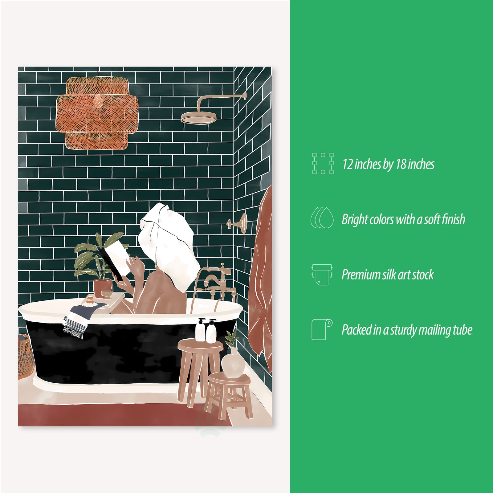 Bathroom Poster Woman in Tub Reading, Self Care Wall Art for Spa Decor product photo 3