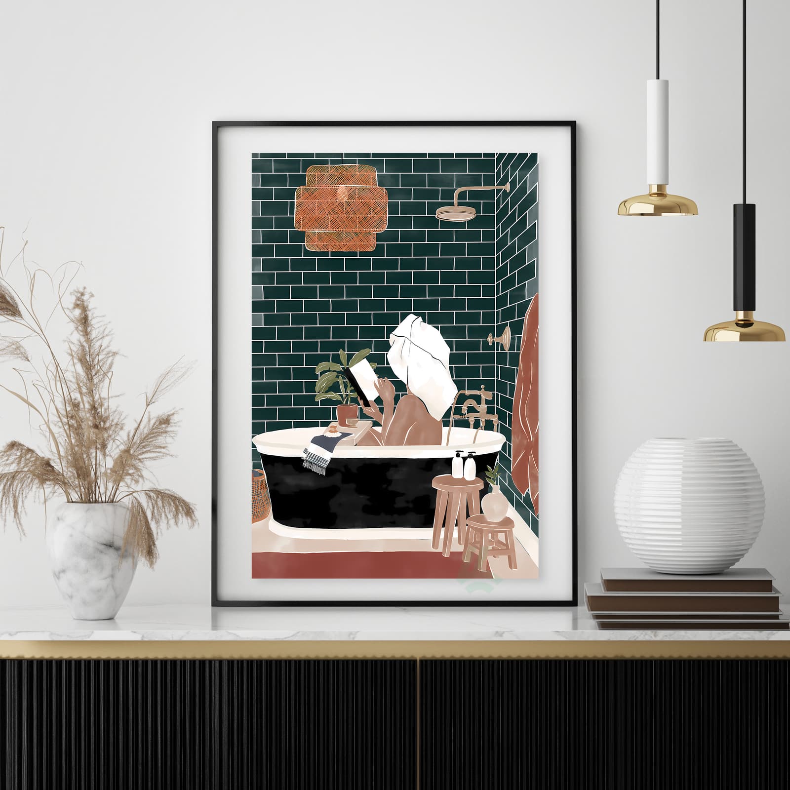 Bathroom Poster Woman in Tub Reading, Self Care Wall Art for Spa Decor product photo 4