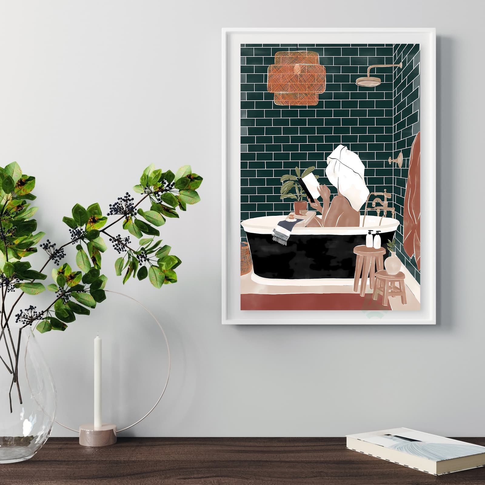 Bathroom Poster Woman in Tub Reading, Self Care Wall Art for Spa Decor product photo 5
