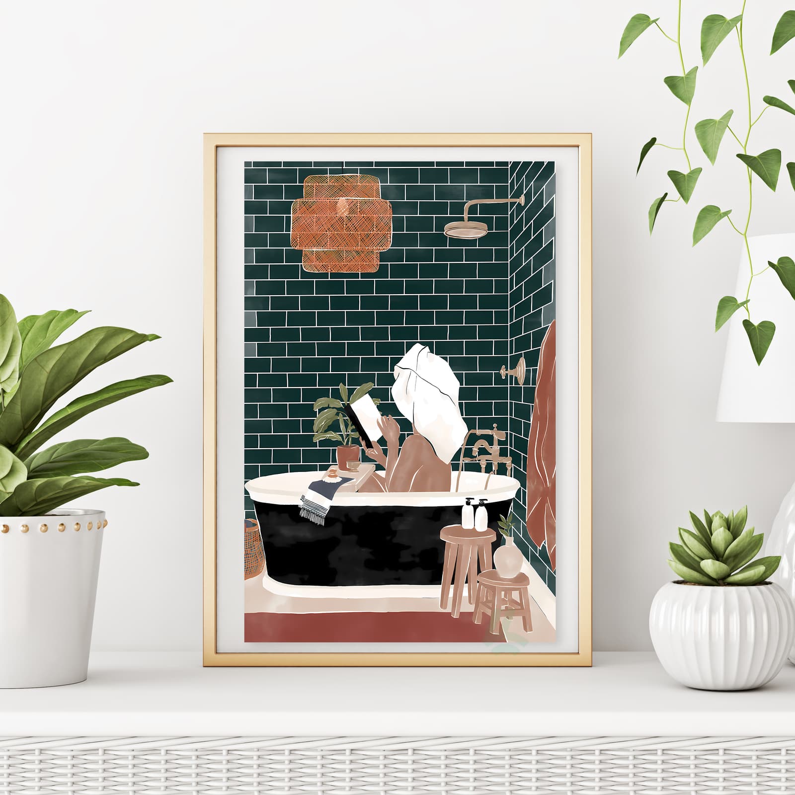 Bathroom Poster Woman in Tub Reading, Self Care Wall Art for Spa Decor product photo 6
