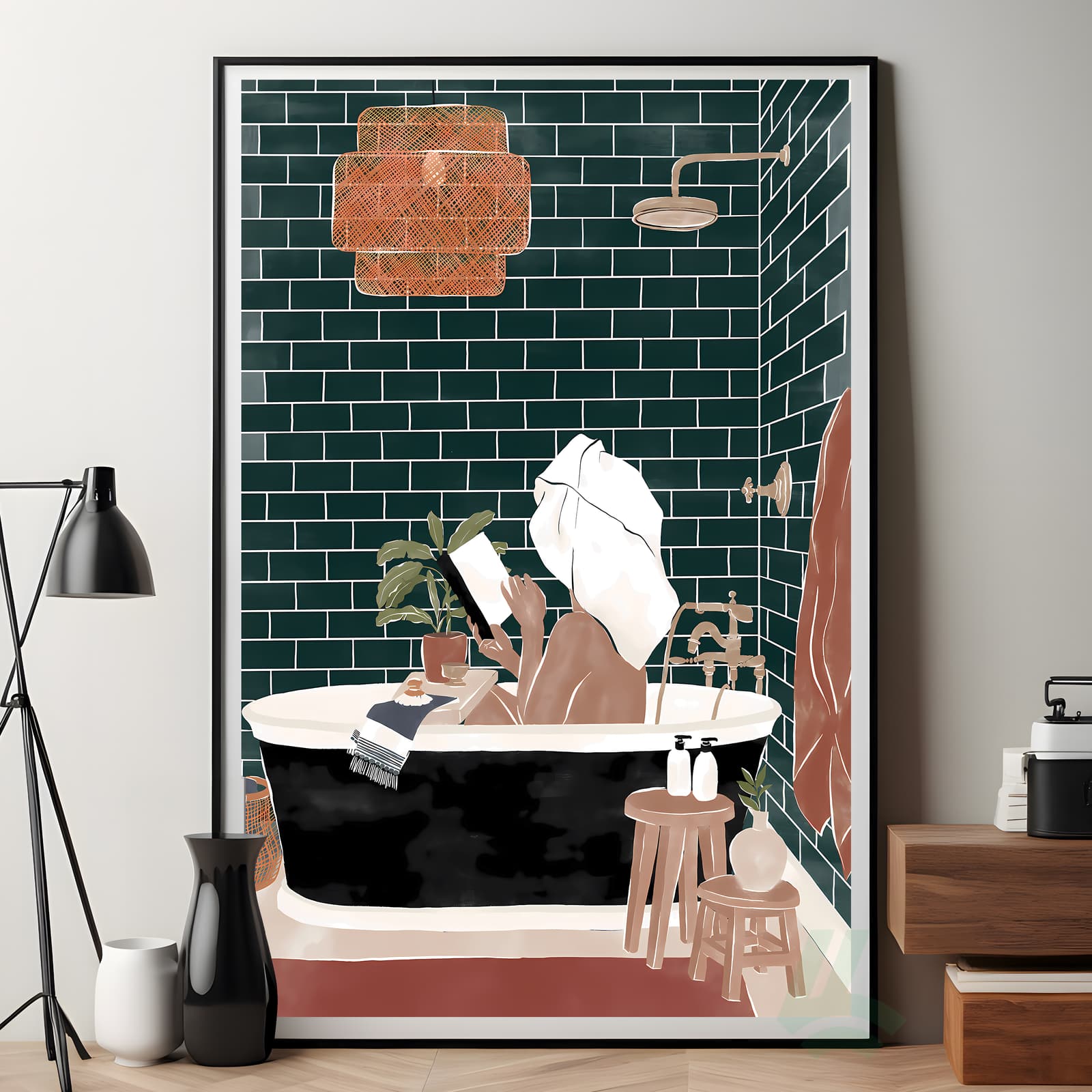 Bathroom Poster Woman in Tub Reading, Self Care Wall Art for Spa Decor product photo 7