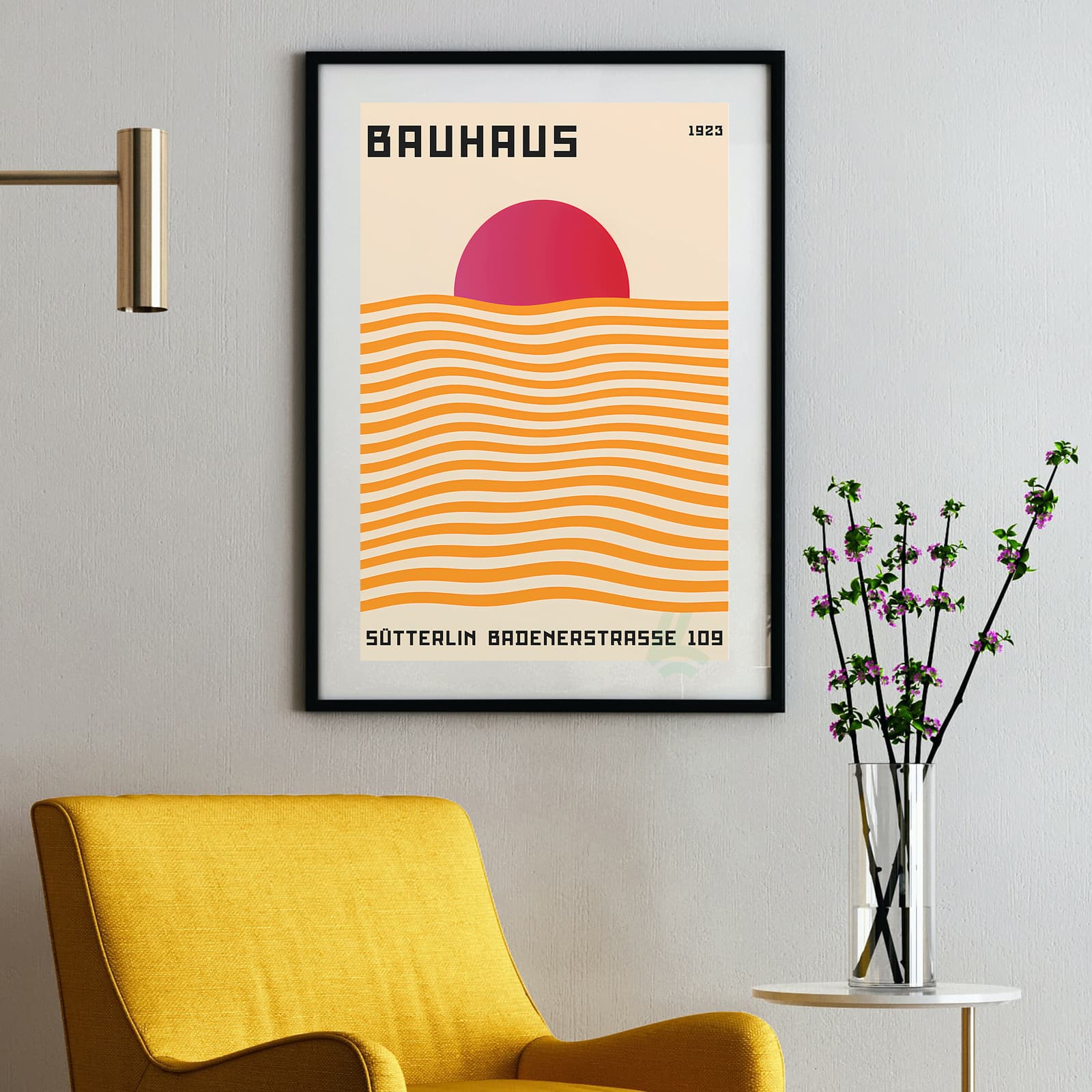 Bauhaus Poster 1923 Art Print, Modernist Wall Decor with Geometric Sun and Waves product photo 2