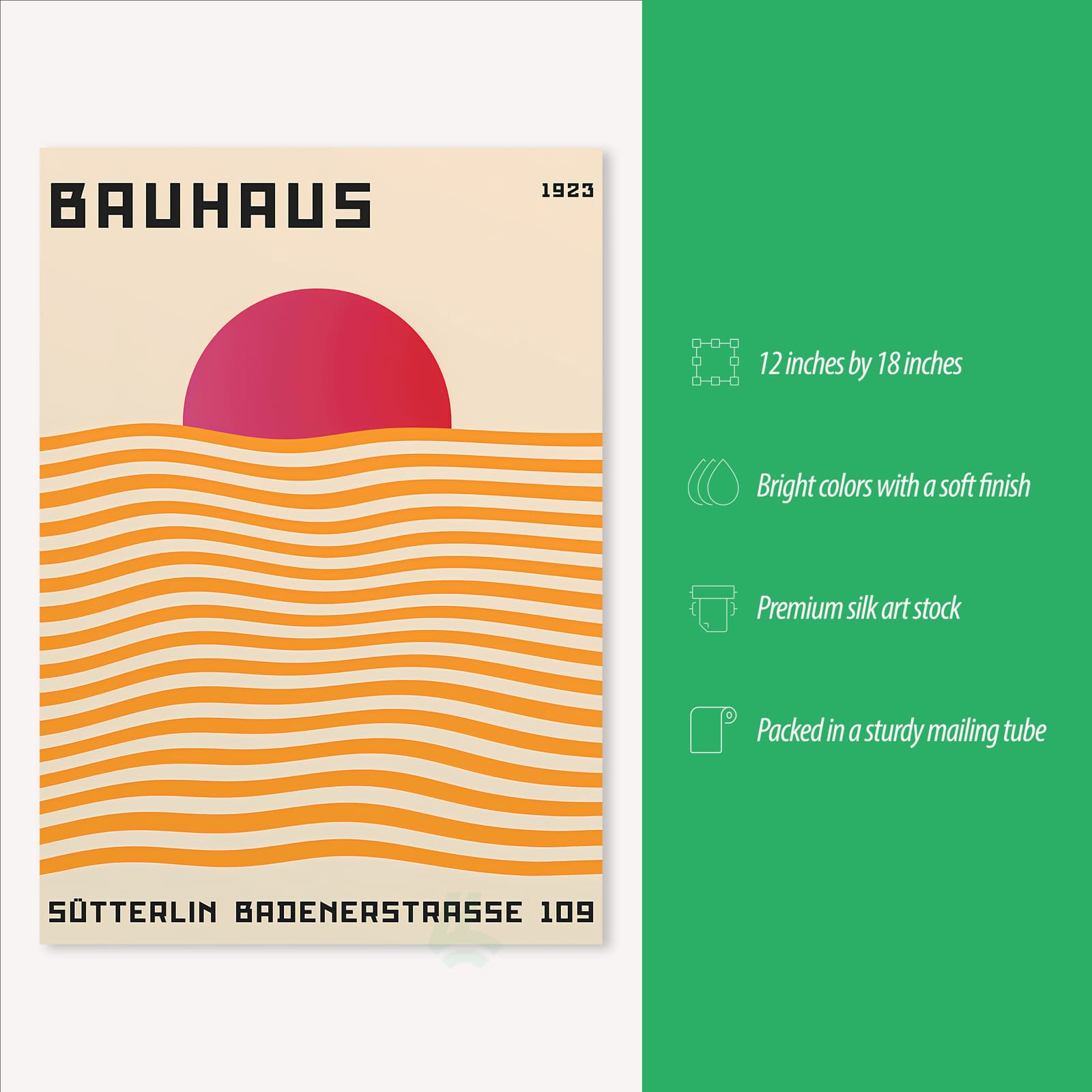 Bauhaus Poster 1923 Art Print, Modernist Wall Decor with Geometric Sun and Waves product photo 3