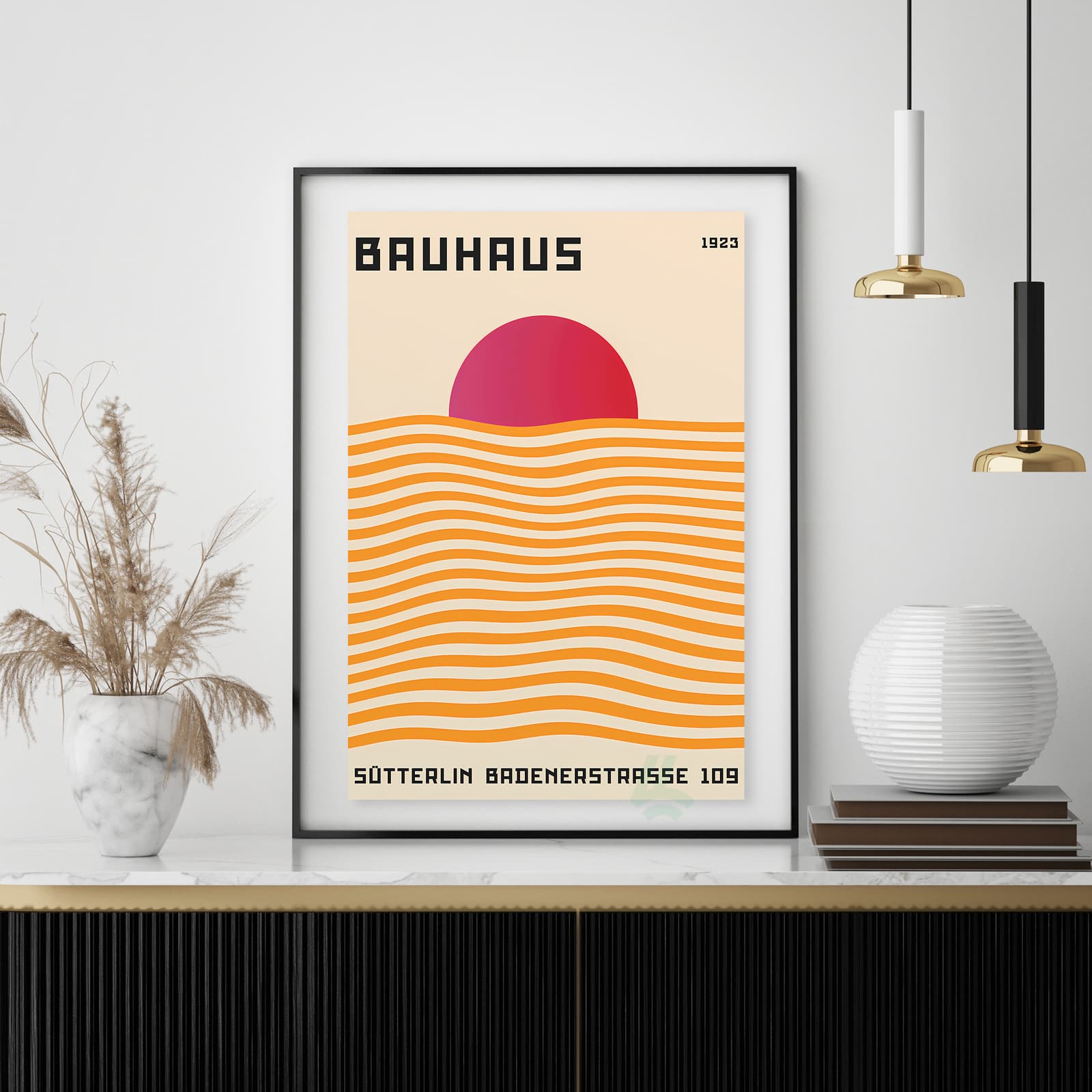 Bauhaus Poster 1923 Art Print, Modernist Wall Decor with Geometric Sun and Waves product photo 4