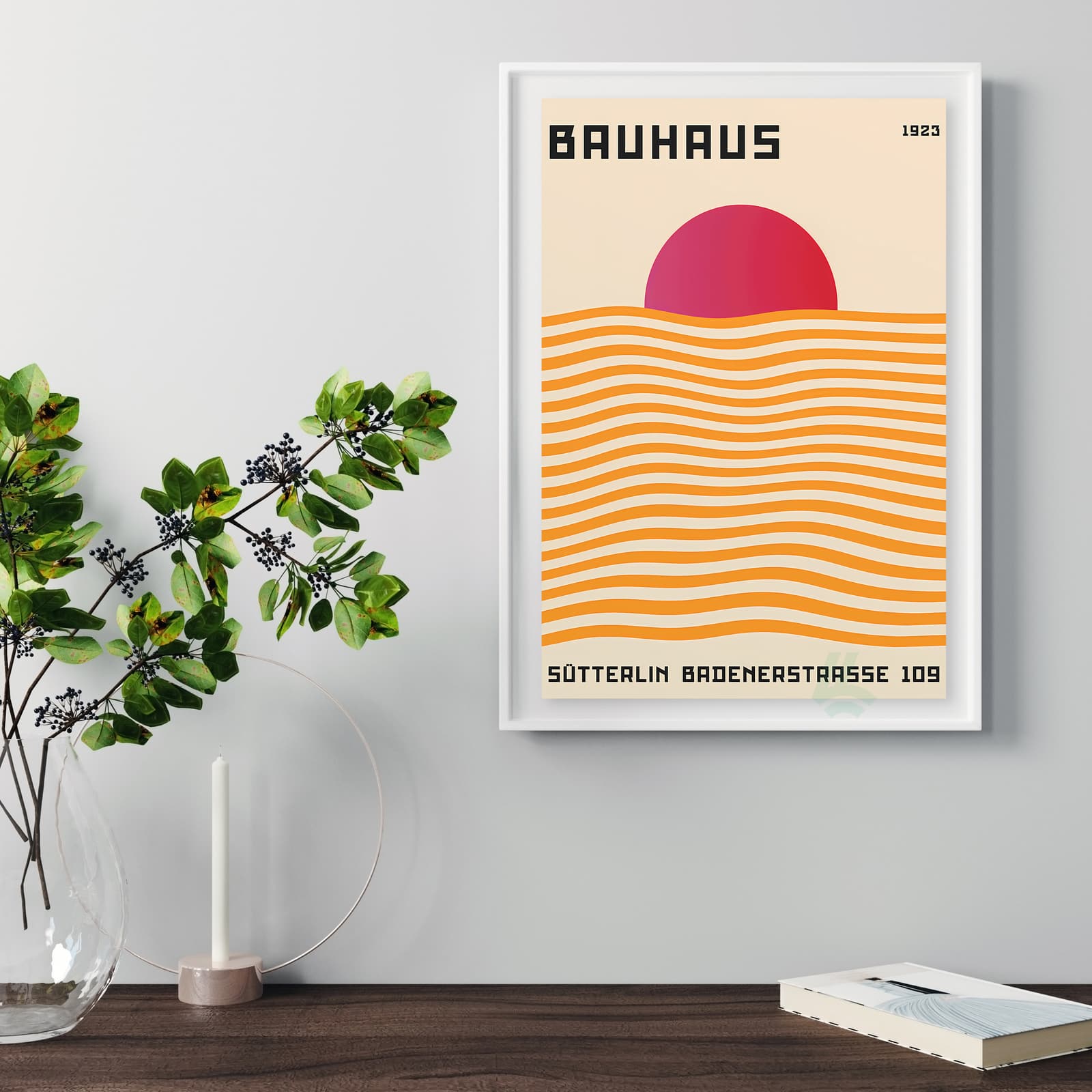 Bauhaus Poster 1923 Art Print, Modernist Wall Decor with Geometric Sun and Waves product photo 5