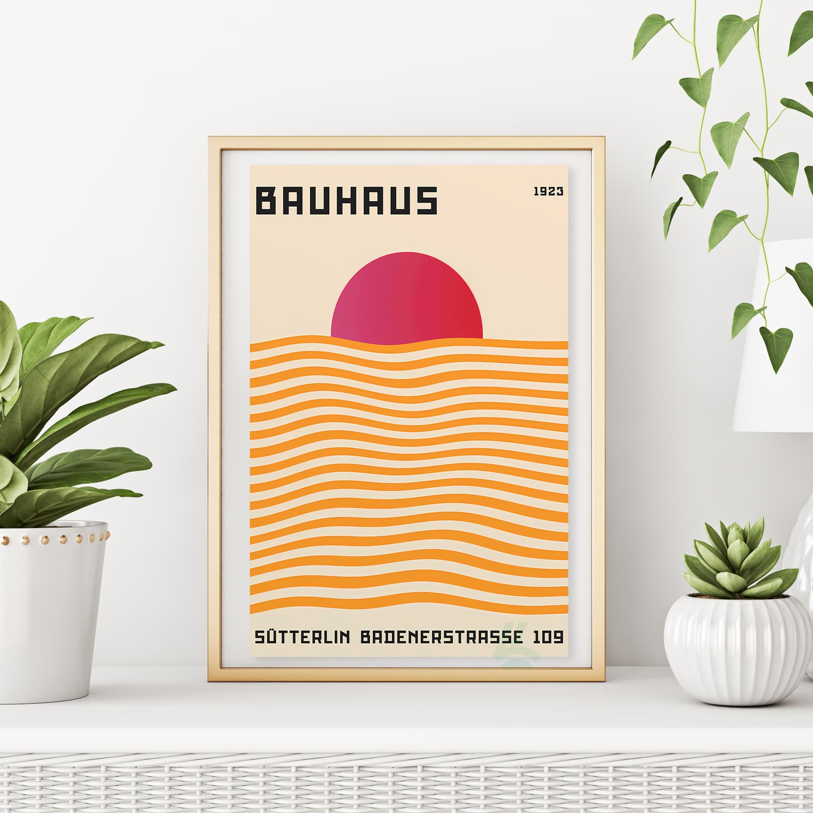 Bauhaus Poster 1923 Art Print, Modernist Wall Decor with Geometric Sun and Waves product photo 6
