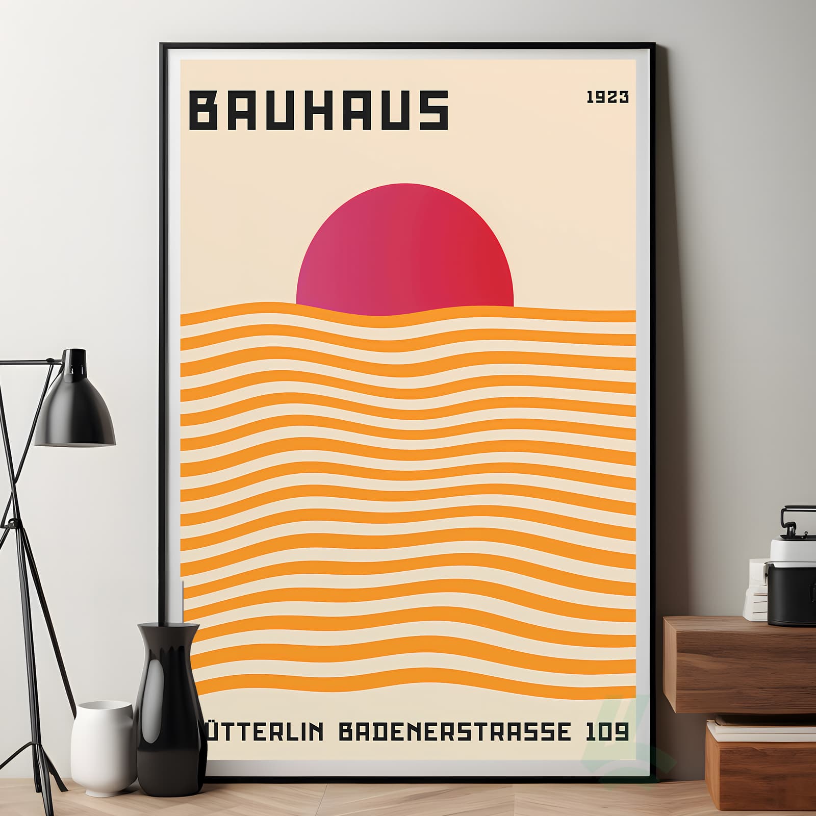 Bauhaus Poster 1923 Art Print, Modernist Wall Decor with Geometric Sun and Waves product photo 7
