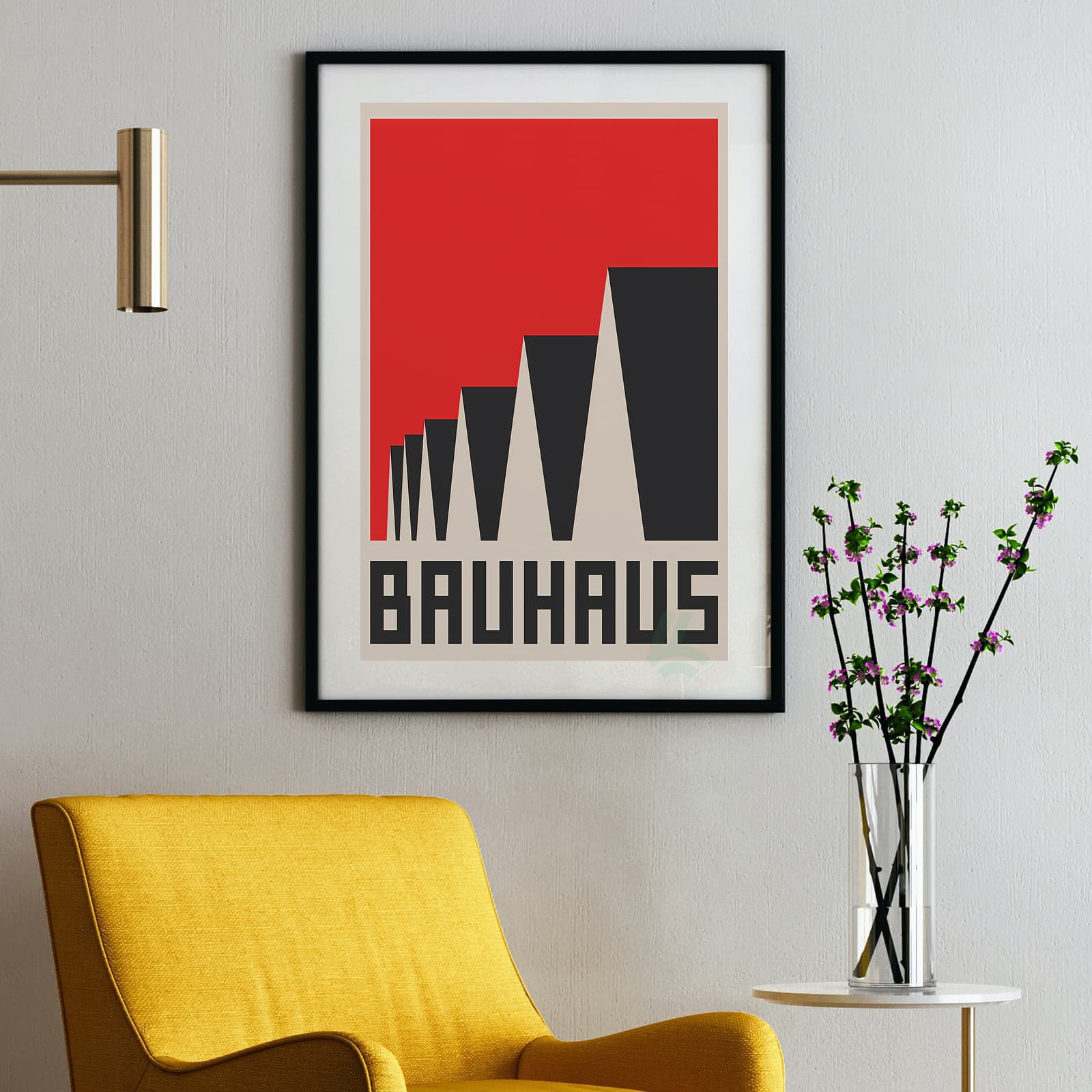 Bauhaus Poster Modernist Wall Art, Geometric Abstract Design in Red and Black product photo 2