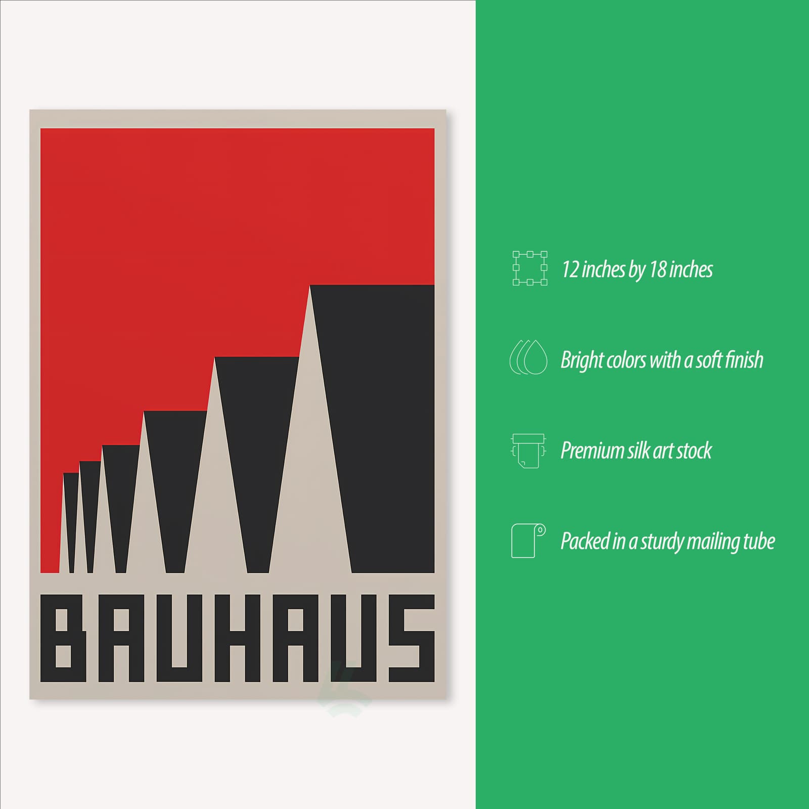 Bauhaus Poster Modernist Wall Art, Geometric Abstract Design in Red and Black product photo 3