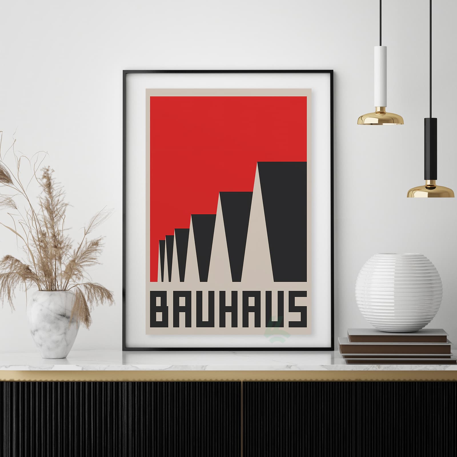 Bauhaus Poster Modernist Wall Art, Geometric Abstract Design in Red and Black product photo 4