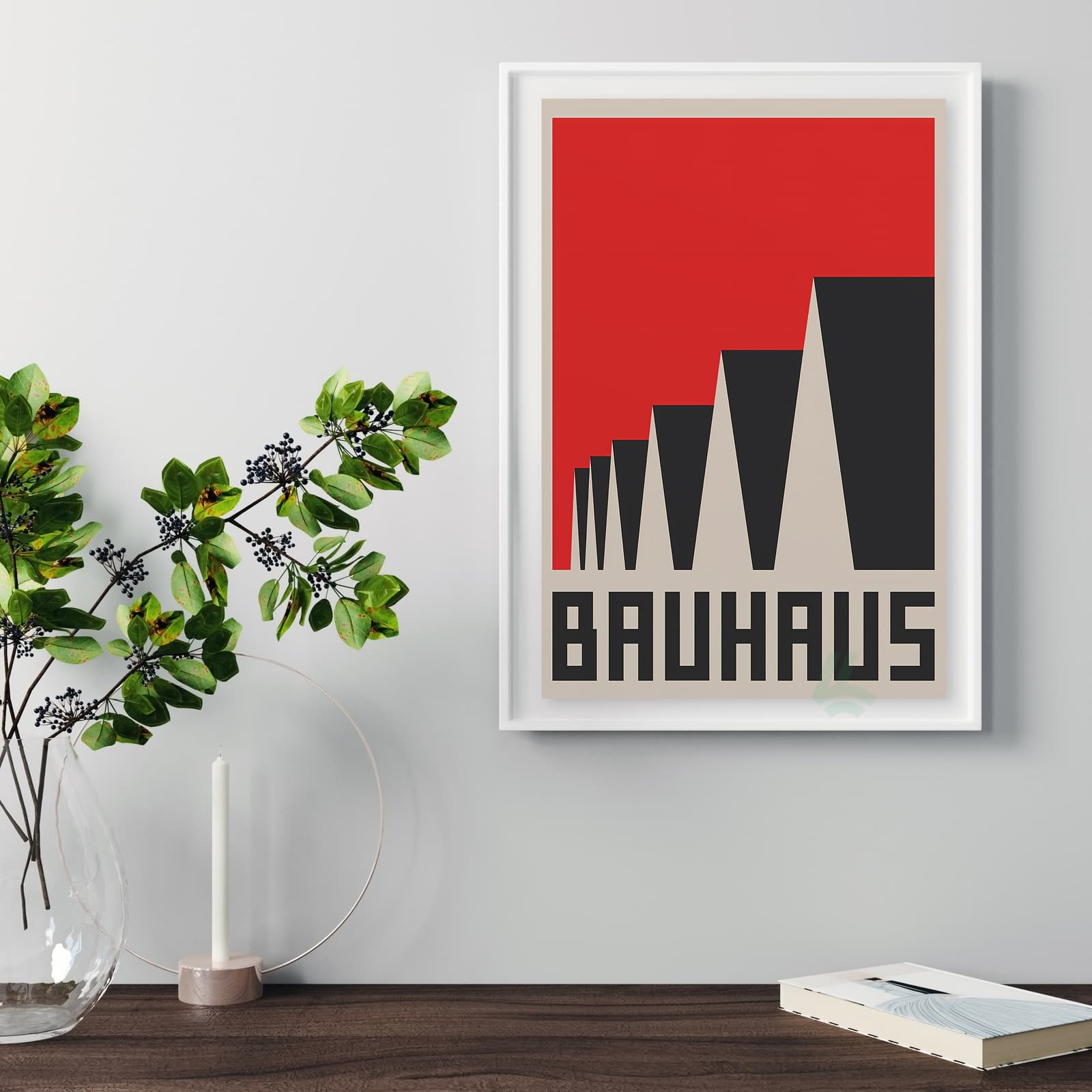 Bauhaus Poster Modernist Wall Art, Geometric Abstract Design in Red and Black product photo 5