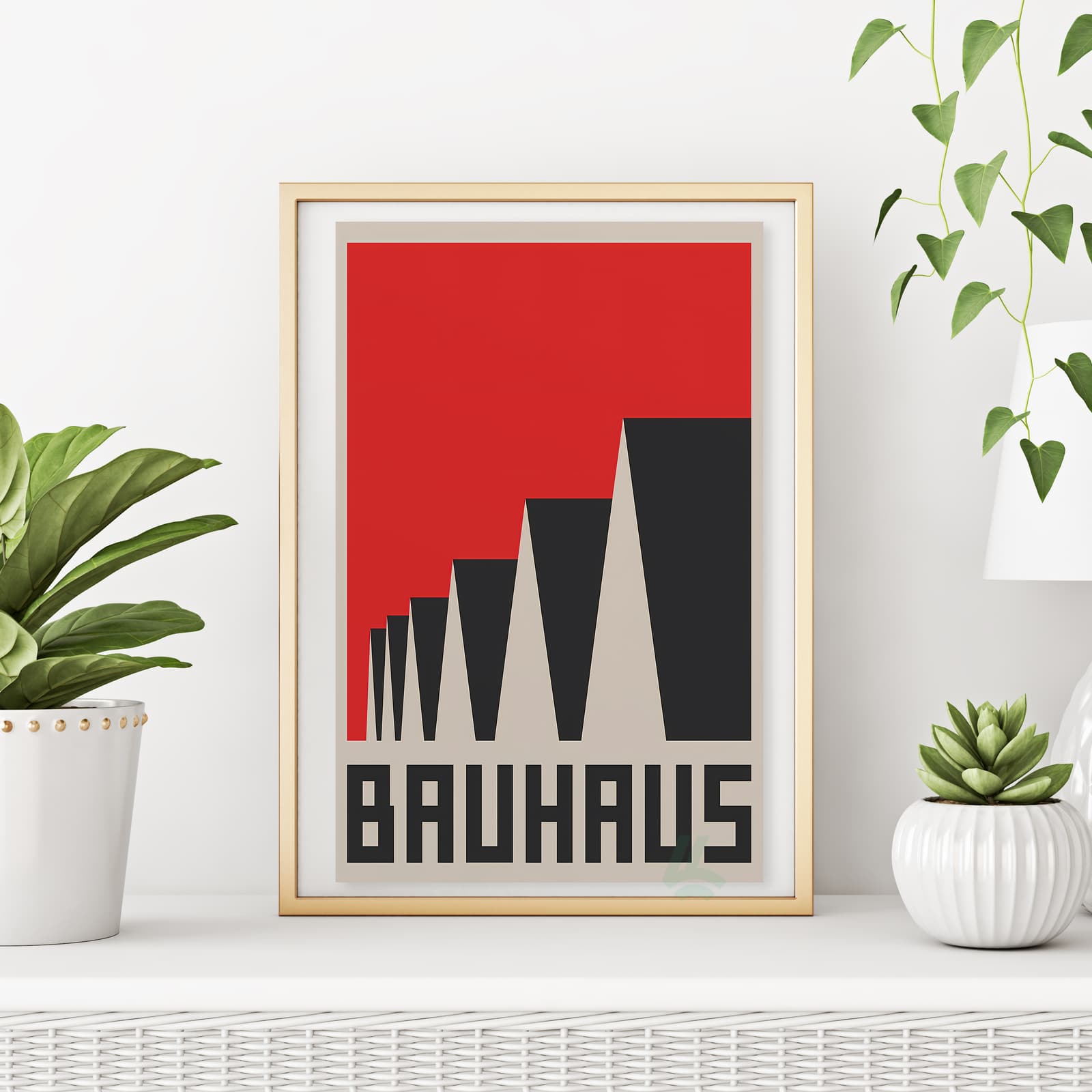 Bauhaus Poster Modernist Wall Art, Geometric Abstract Design in Red and Black product photo 6