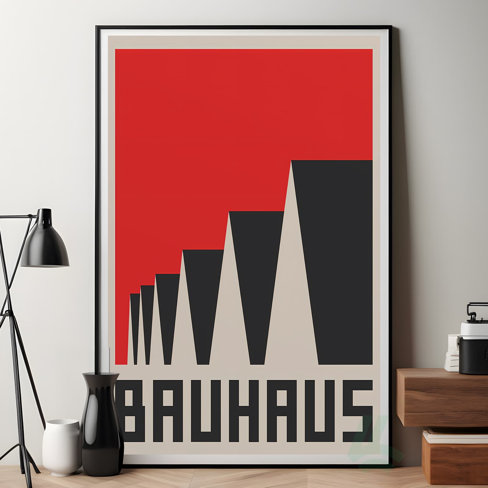 Bauhaus Poster Modernist Wall Art, Geometric Abstract Design in Red and Black product photo 7