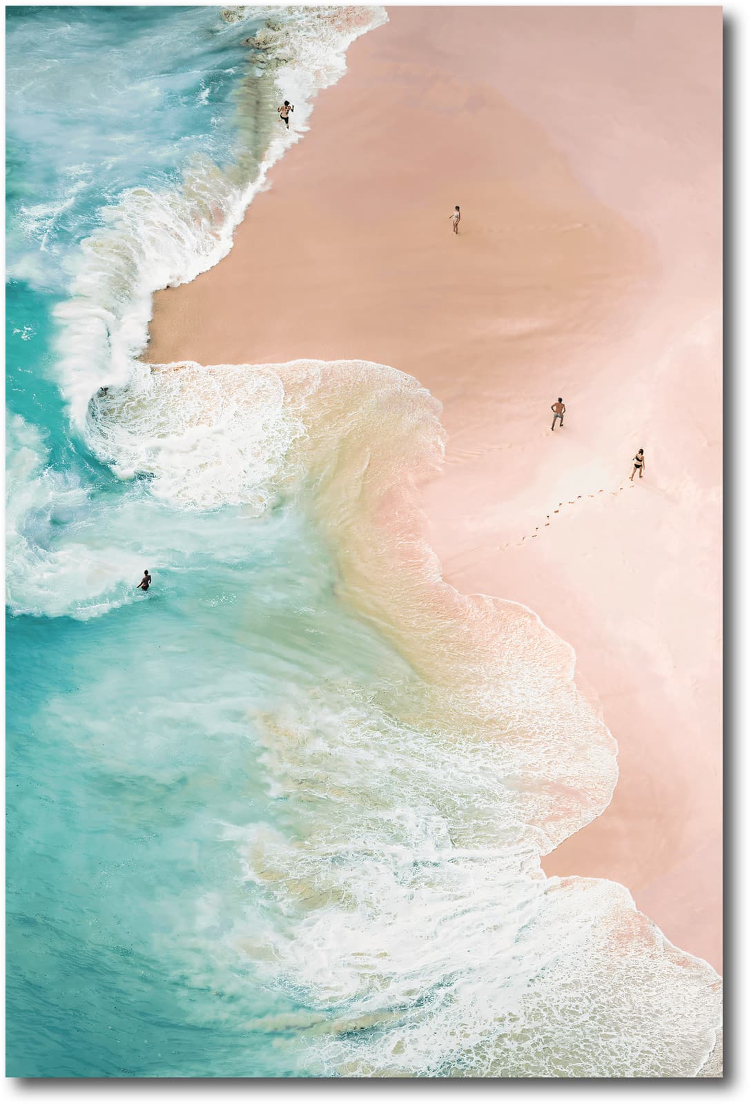 Beach Poster with Pink Sand and Turquoise Ocean Waves, Aerial Coastal Wall Art Print product photo 1