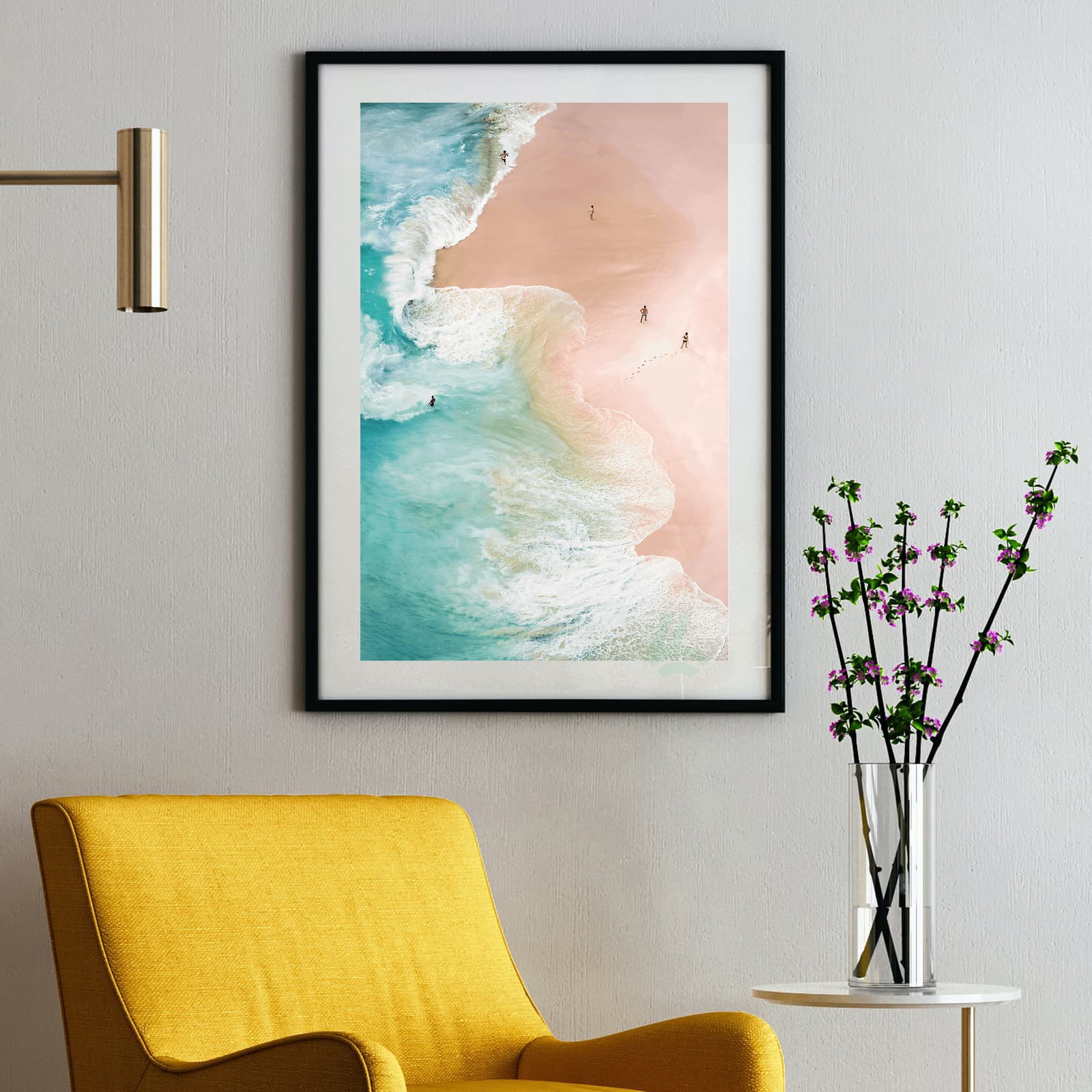 Beach Poster with Pink Sand and Turquoise Ocean Waves, Aerial Coastal Wall Art Print product photo 2