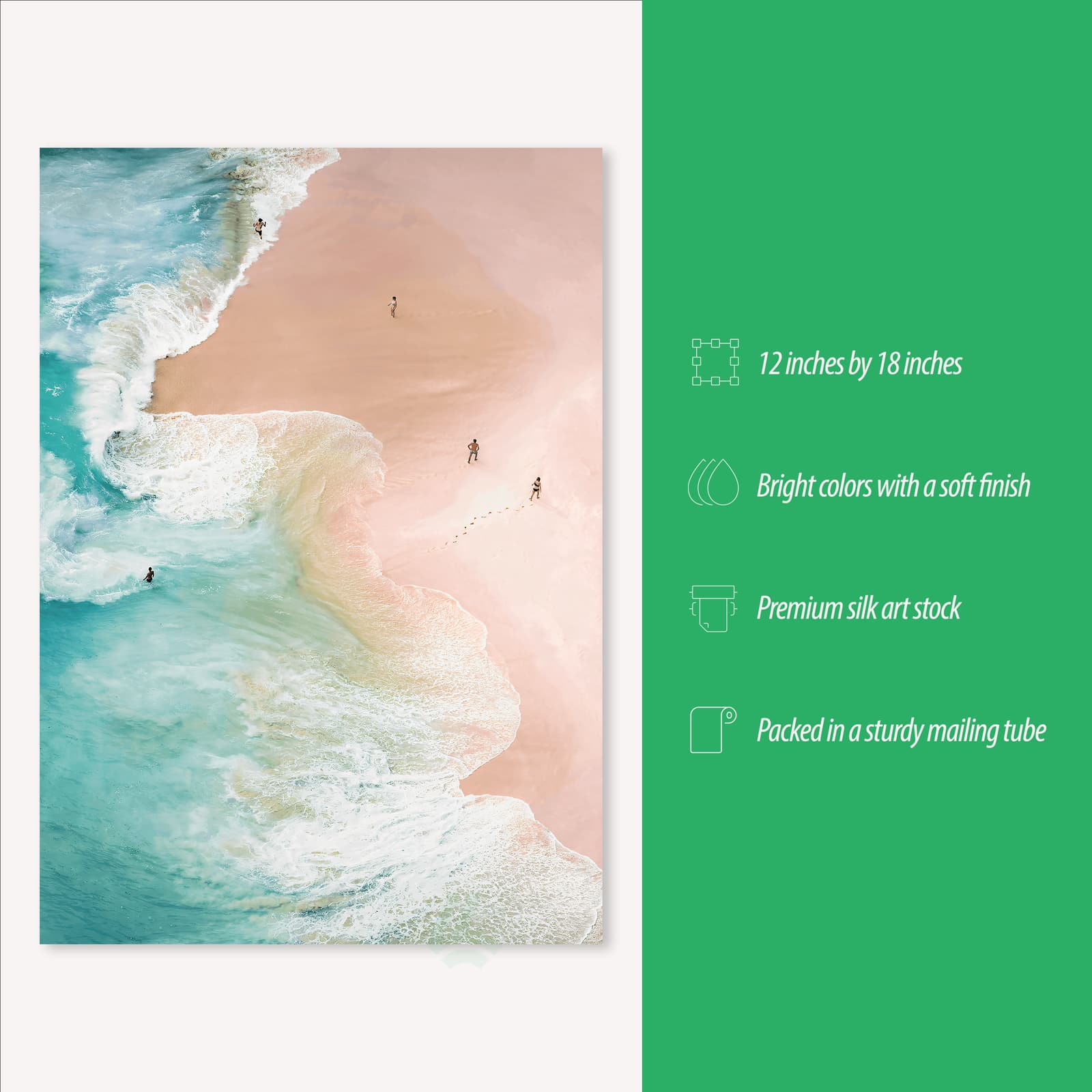 Beach Poster with Pink Sand and Turquoise Ocean Waves, Aerial Coastal Wall Art Print product photo 3