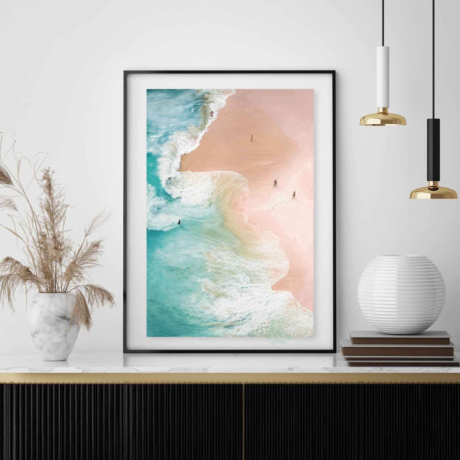 Beach Poster with Pink Sand and Turquoise Ocean Waves, Aerial Coastal Wall Art Print product photo 4