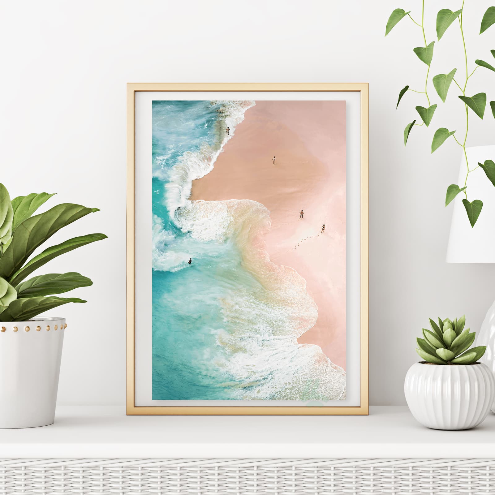 Beach Poster with Pink Sand and Turquoise Ocean Waves, Aerial Coastal Wall Art Print product photo 6