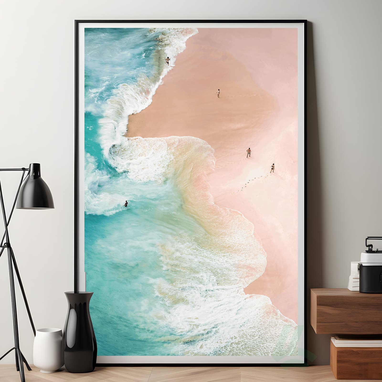 Beach Poster with Pink Sand and Turquoise Ocean Waves, Aerial Coastal Wall Art Print product photo 7