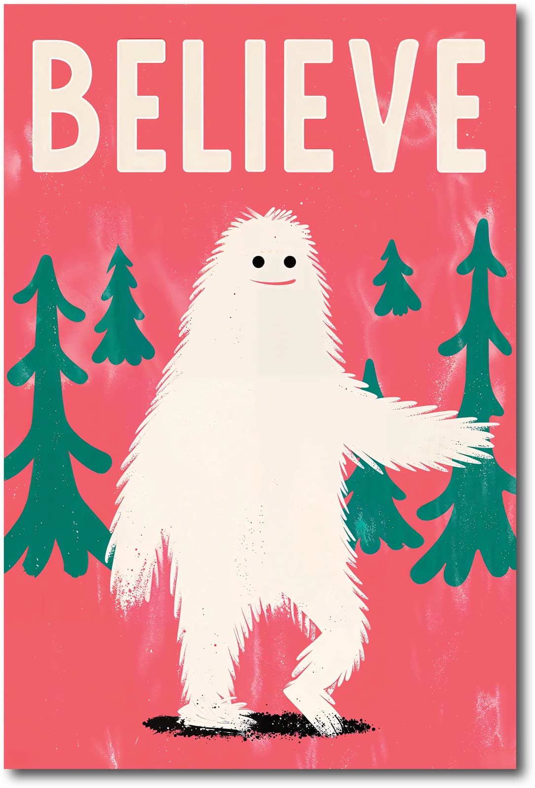 Believe Yeti Poster, Cute Bigfoot Wall Art for Kids Room product photo 1