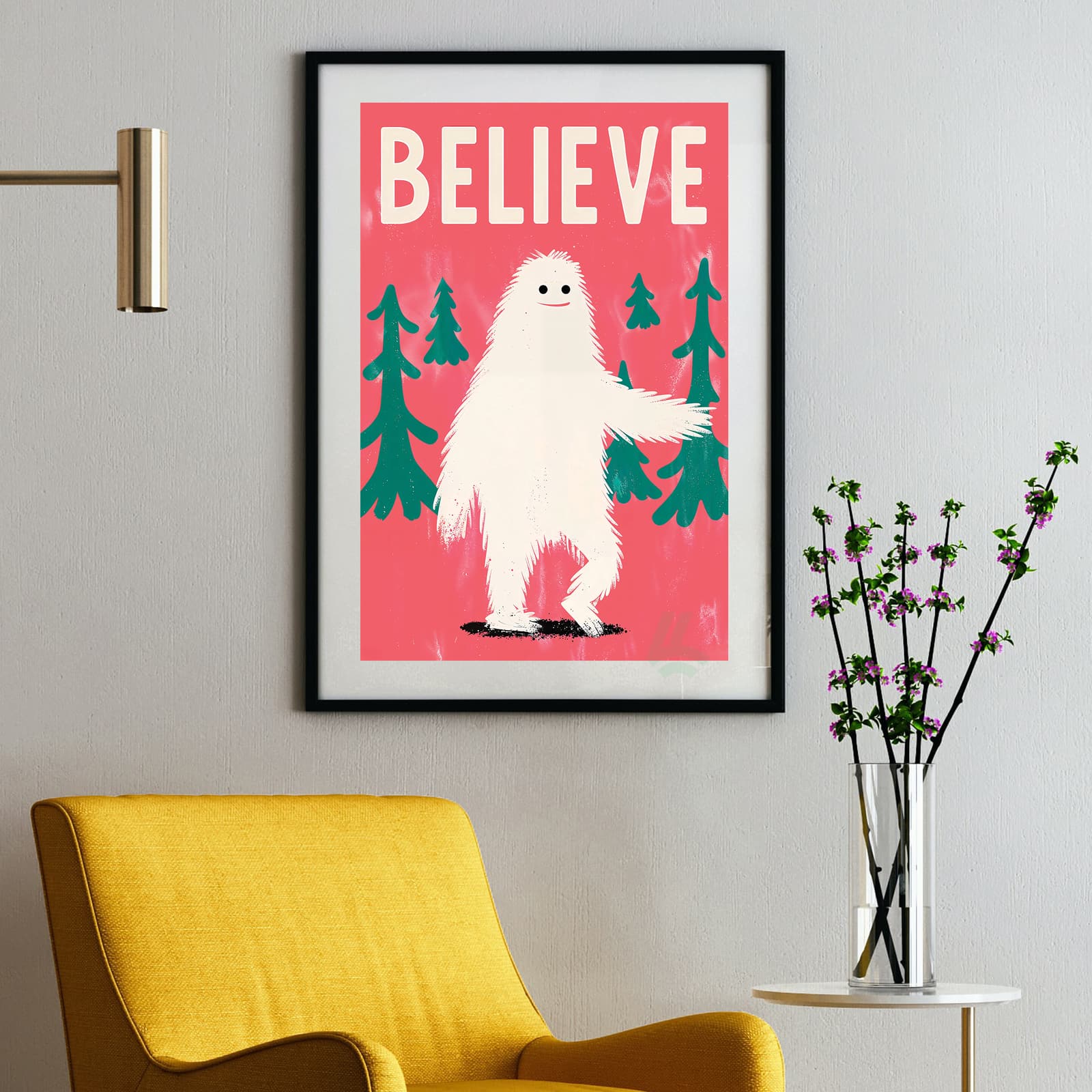 Believe Yeti Poster, Cute Bigfoot Wall Art for Kids Room product photo 2
