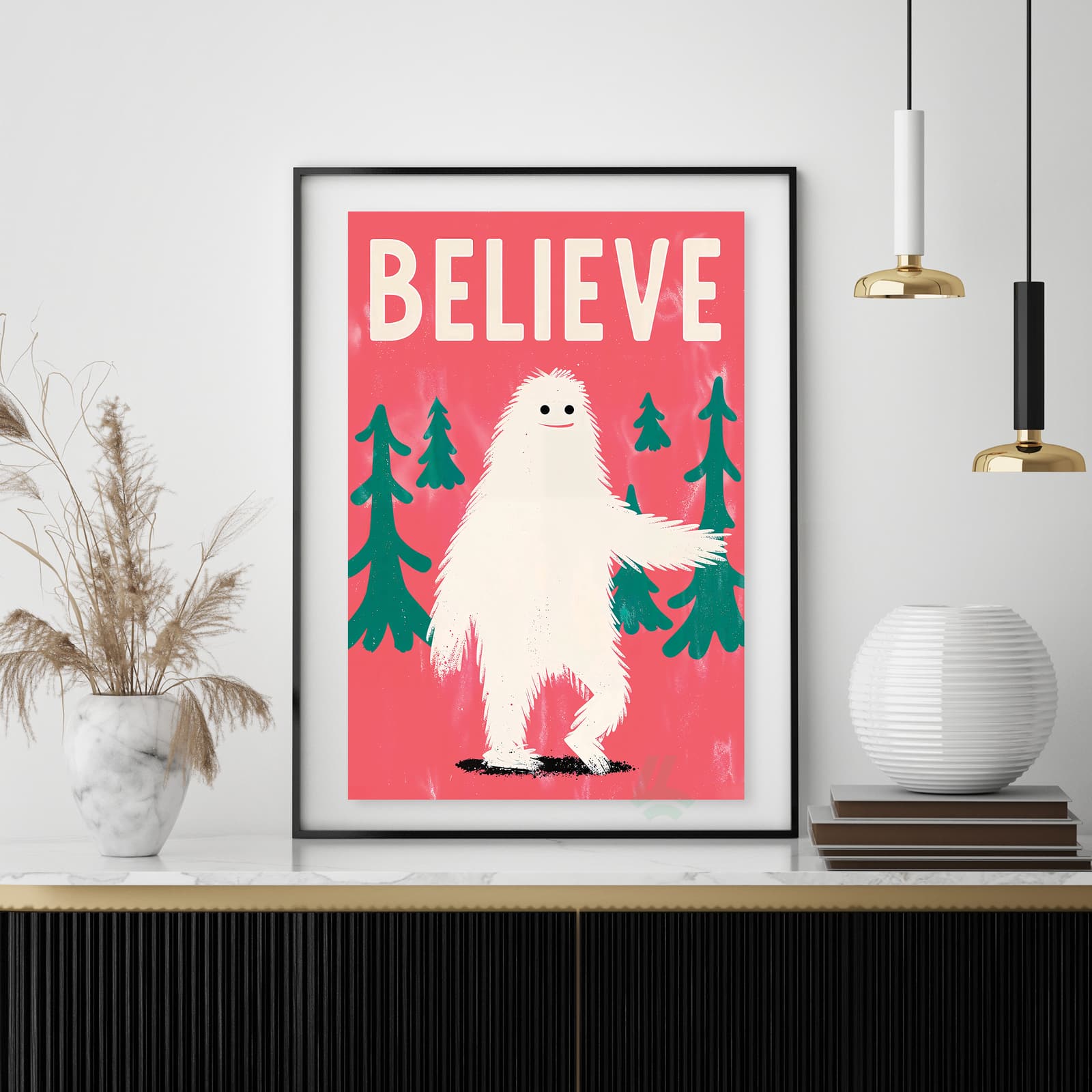 Believe Yeti Poster, Cute Bigfoot Wall Art for Kids Room product photo 4