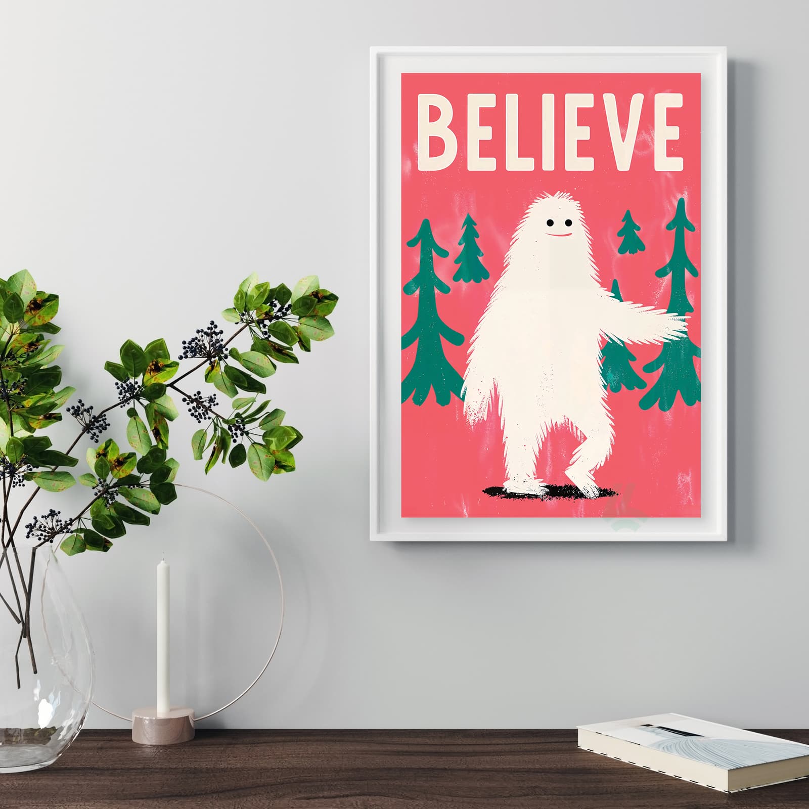 Believe Yeti Poster, Cute Bigfoot Wall Art for Kids Room product photo 5