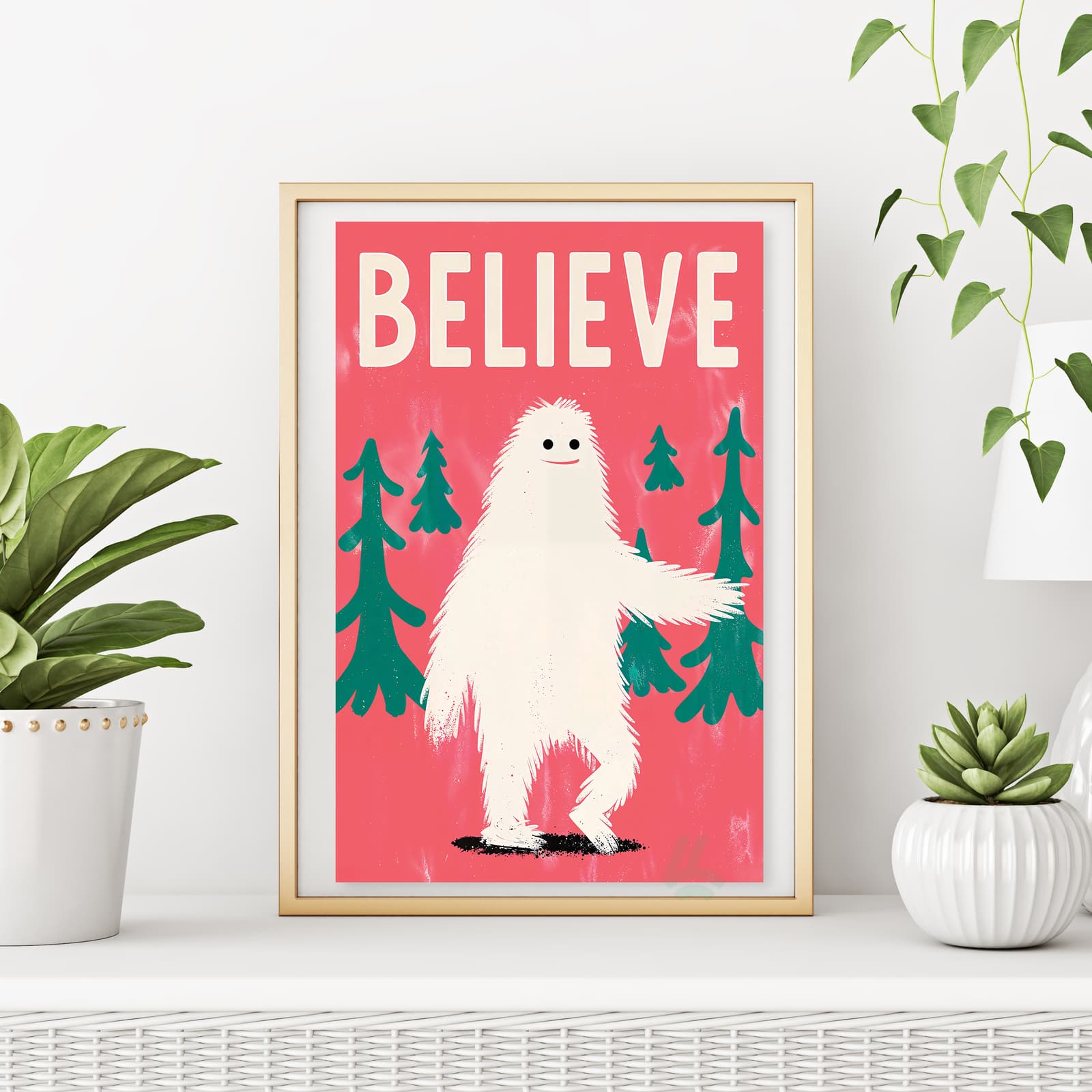 Believe Yeti Poster, Cute Bigfoot Wall Art for Kids Room product photo 6