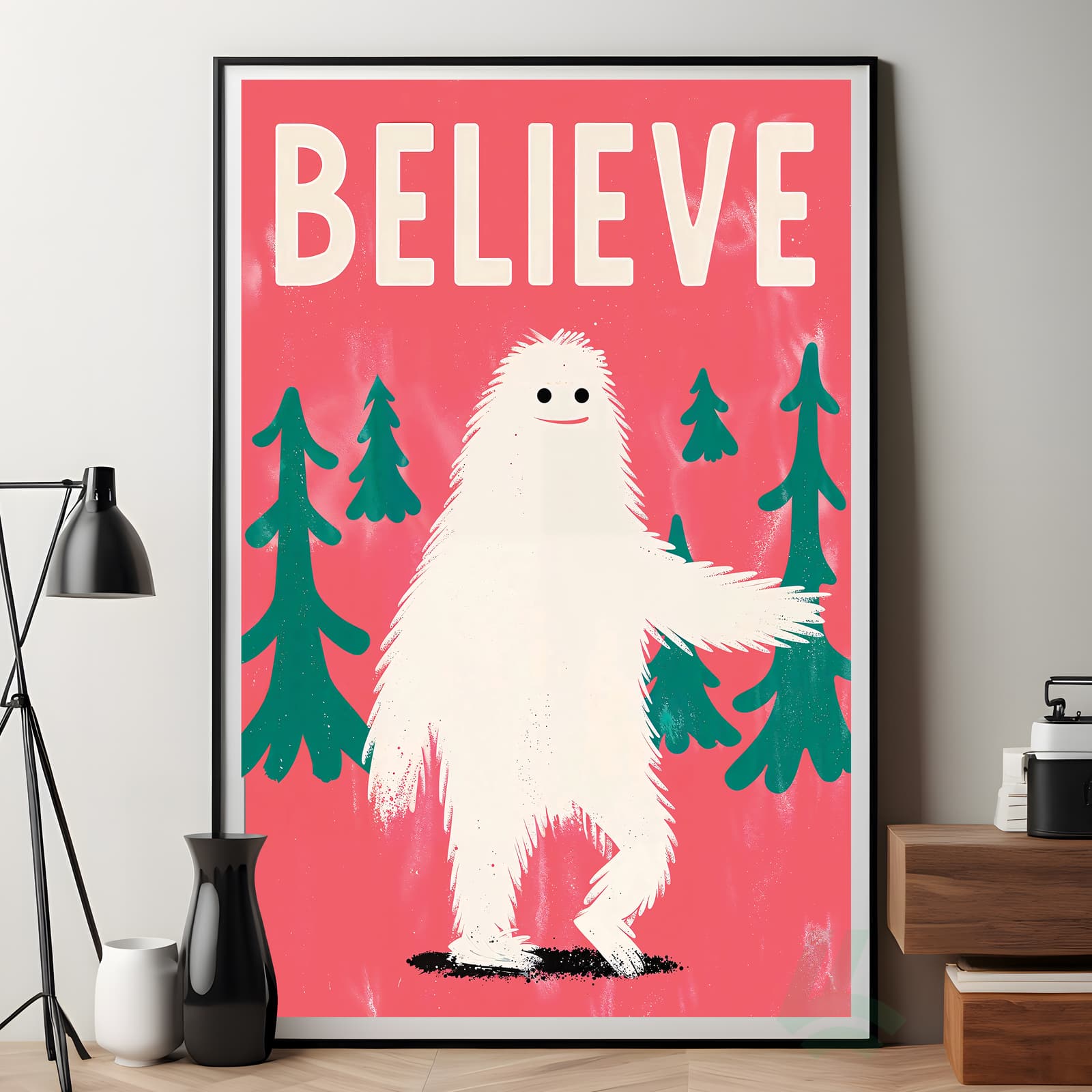Believe Yeti Poster, Cute Bigfoot Wall Art for Kids Room product photo 7