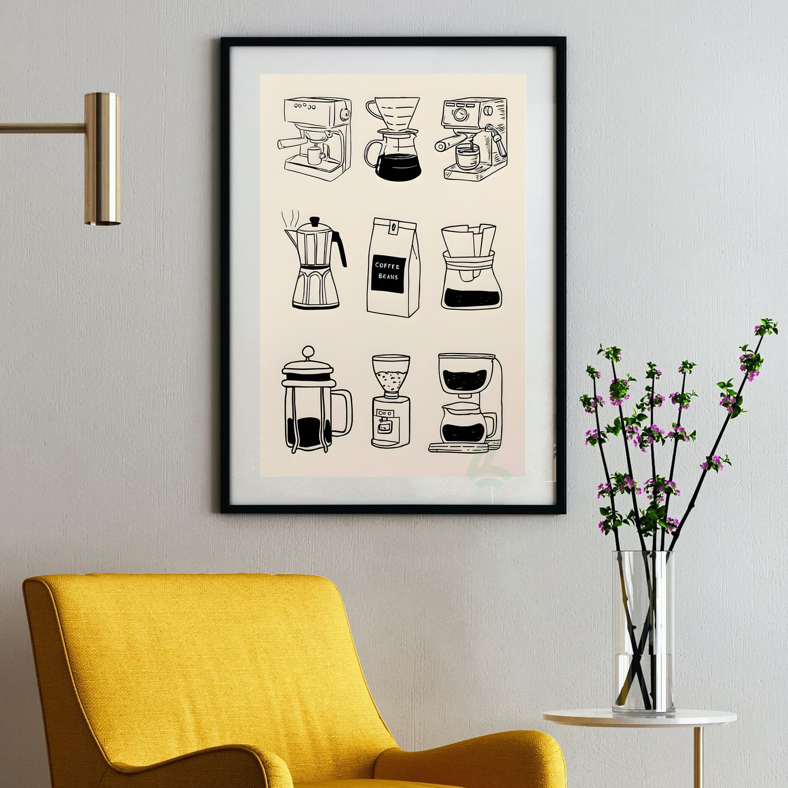 Coffee Poster of Brewing Methods, Minimalist Black and White Wall Art Featuring Espresso product photo 2