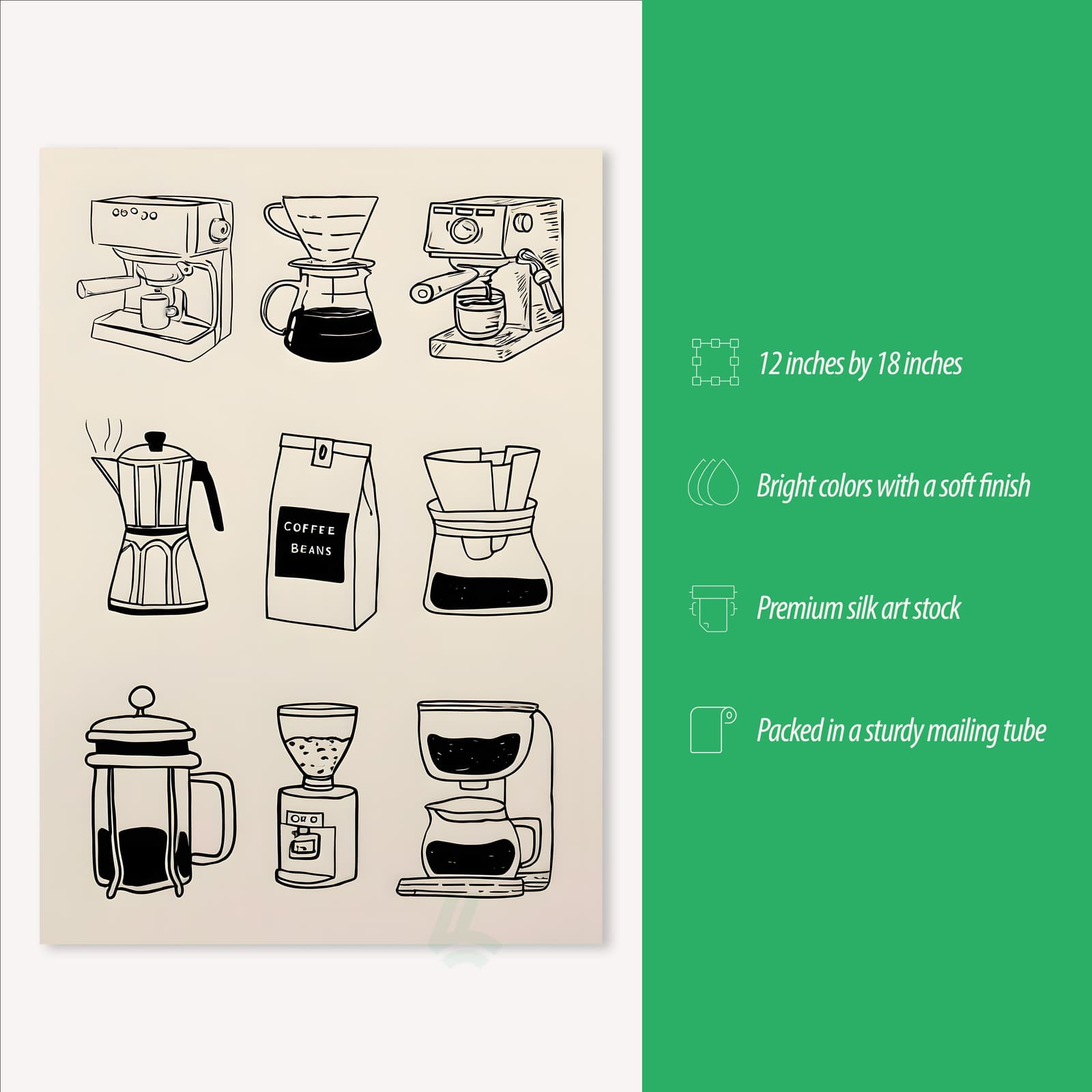 Coffee Poster of Brewing Methods, Minimalist Black and White Wall Art Featuring Espresso product photo 3