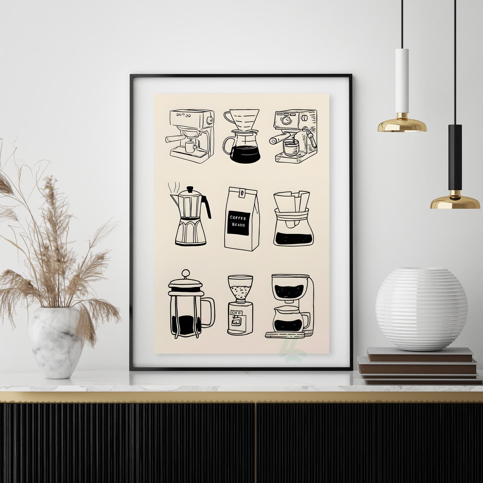 Coffee Poster of Brewing Methods, Minimalist Black and White Wall Art Featuring Espresso product photo 4