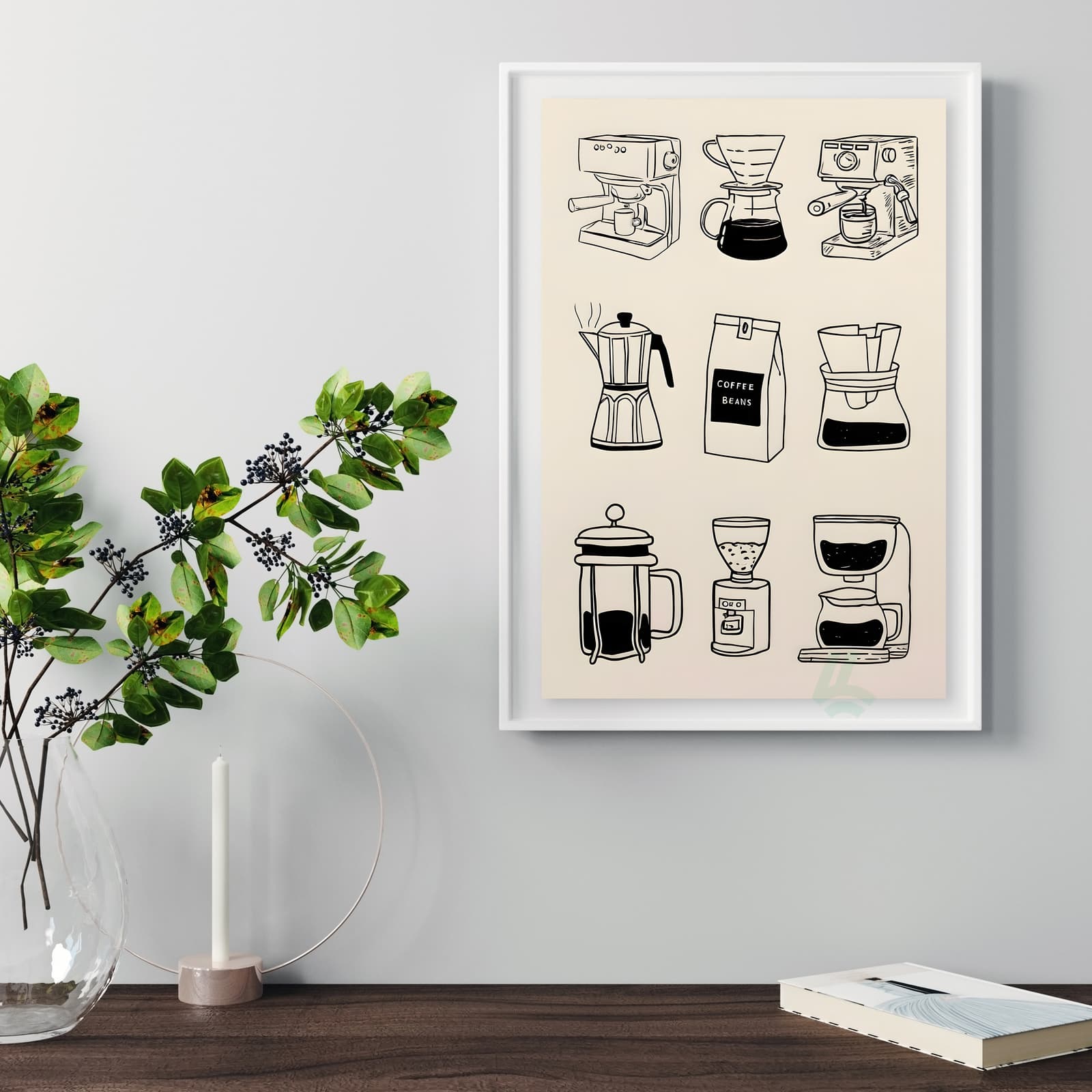 Coffee Poster of Brewing Methods, Minimalist Black and White Wall Art Featuring Espresso product photo 5