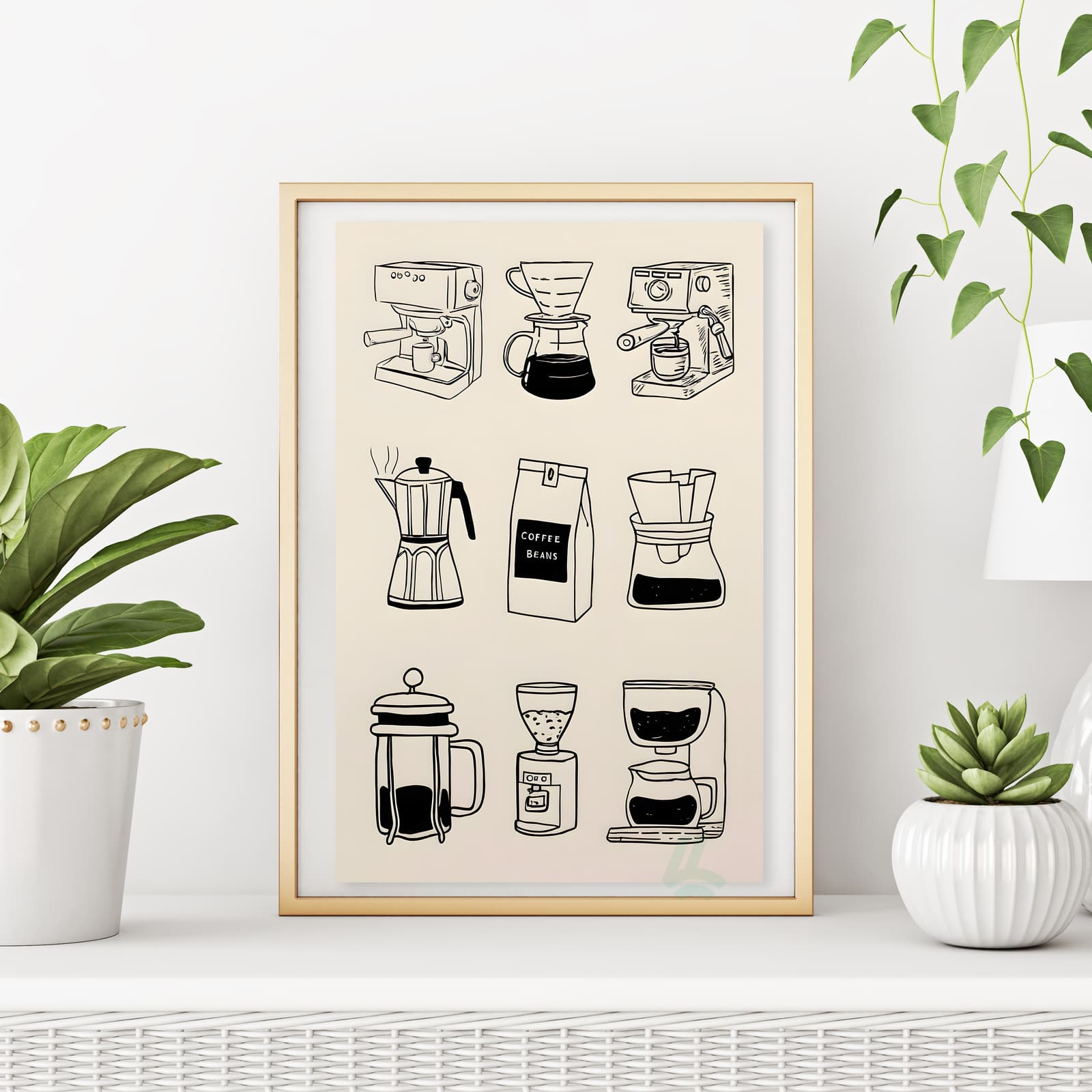 Coffee Poster of Brewing Methods, Minimalist Black and White Wall Art Featuring Espresso product photo 6