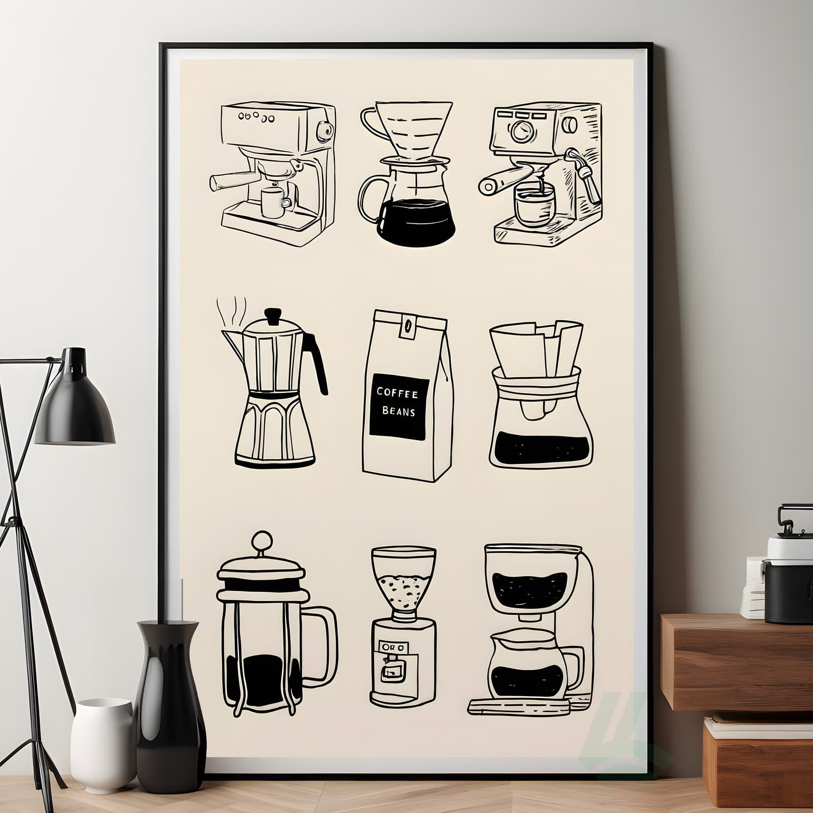 Coffee Poster of Brewing Methods, Minimalist Black and White Wall Art Featuring Espresso product photo 7
