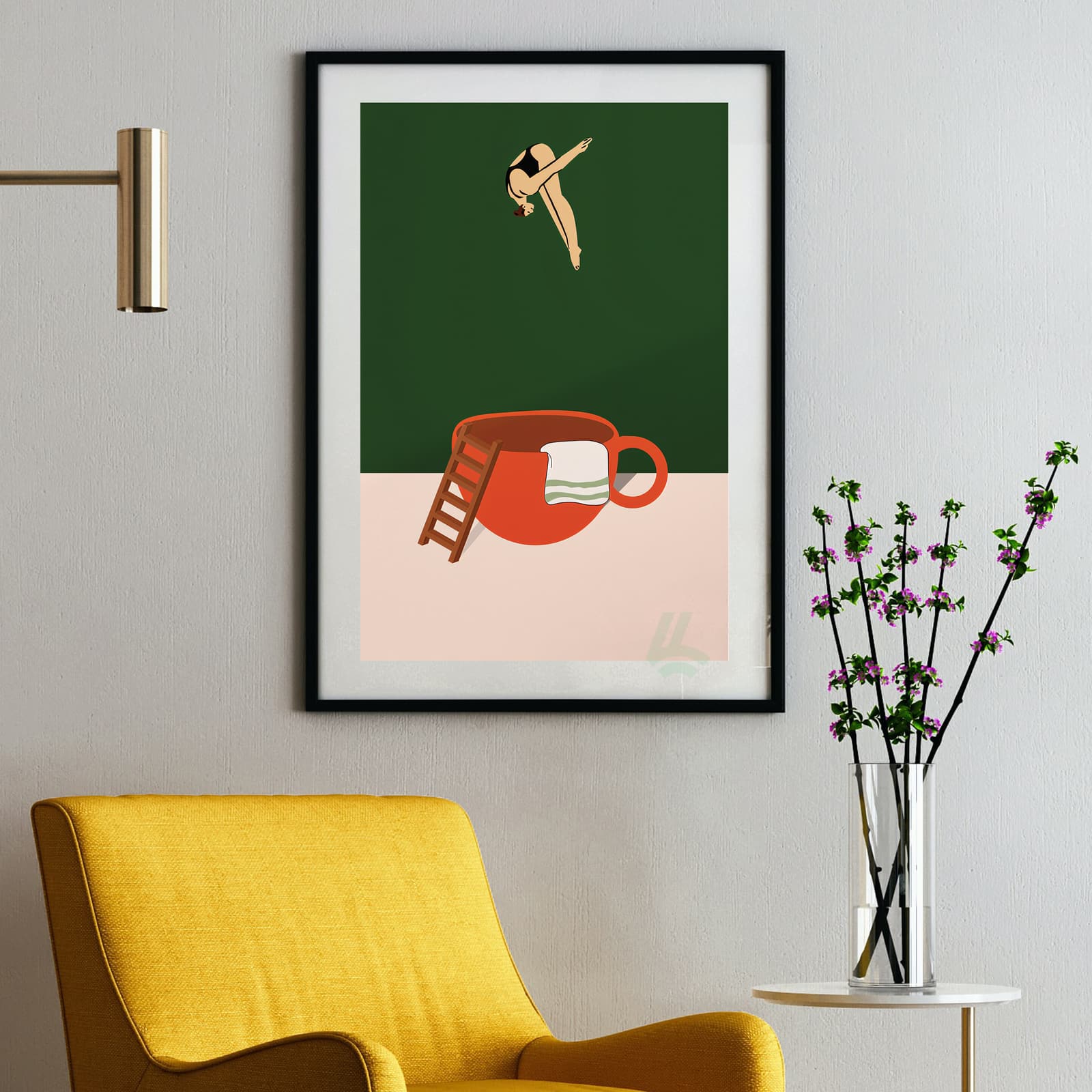 Coffee Poster Surreal Diver in Red Cup Art product photo 2