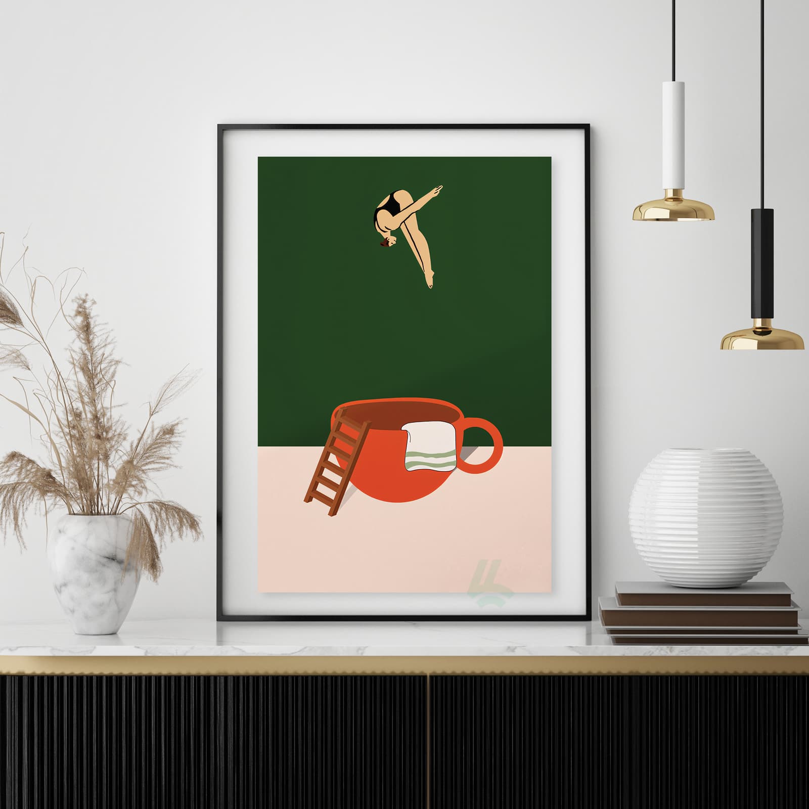 Coffee Poster Surreal Diver in Red Cup Art product photo 4