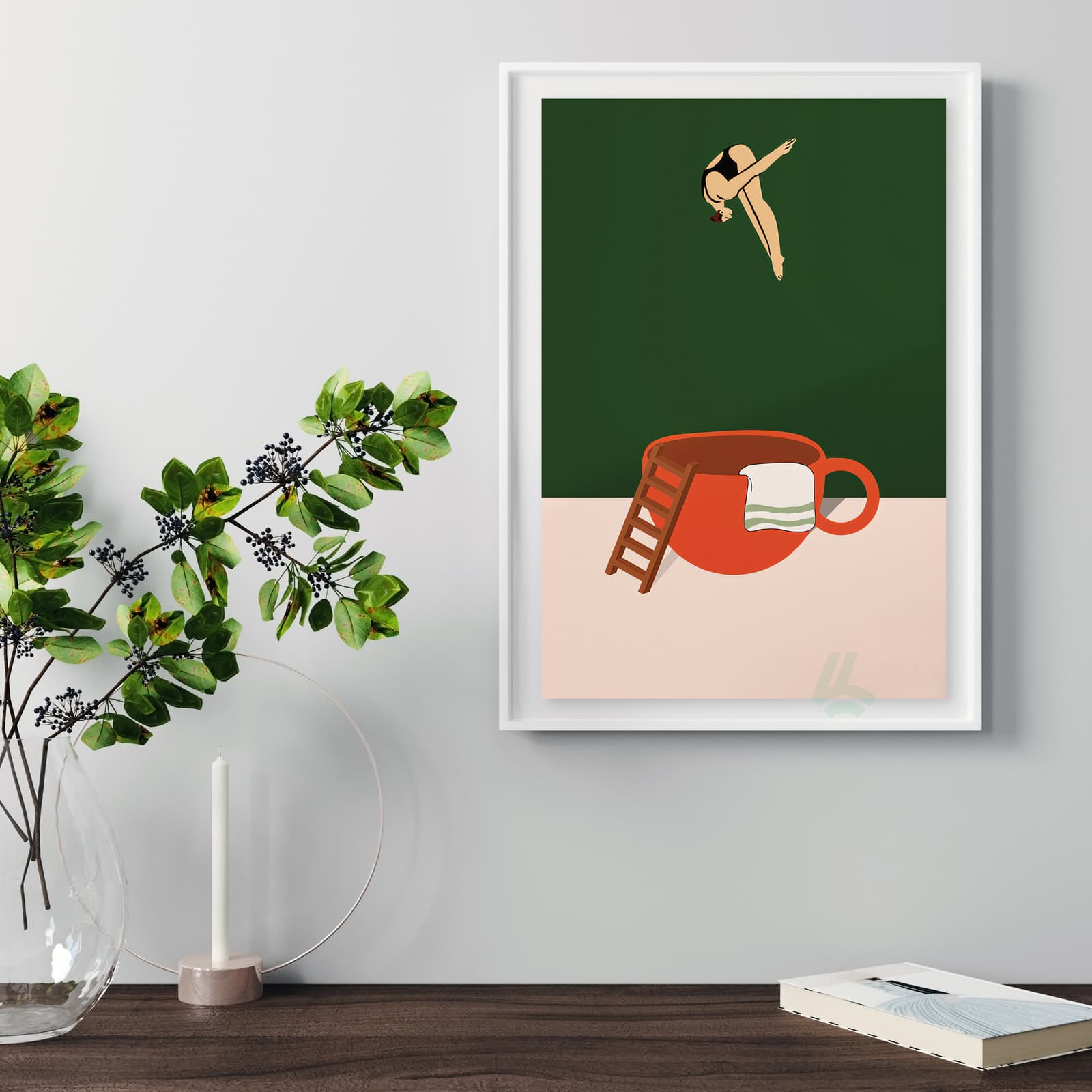 Coffee Poster Surreal Diver in Red Cup Art product photo 5